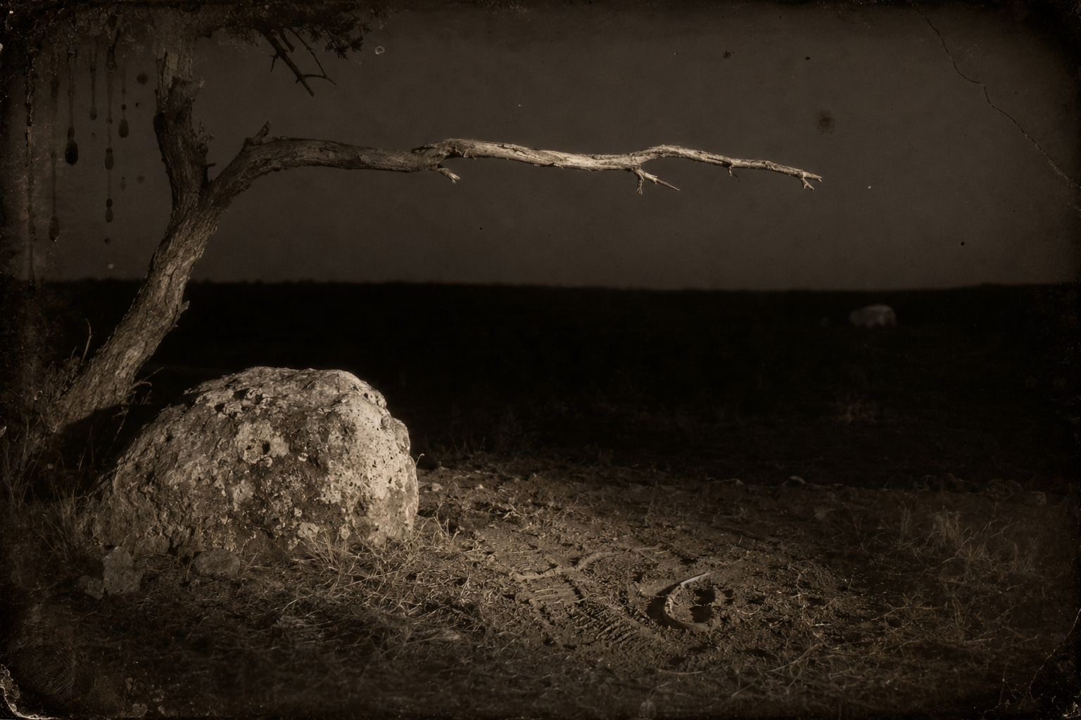 He reaches the boulder and the limb is bare — Mouse gone, and no broken rein hanging to explain it.