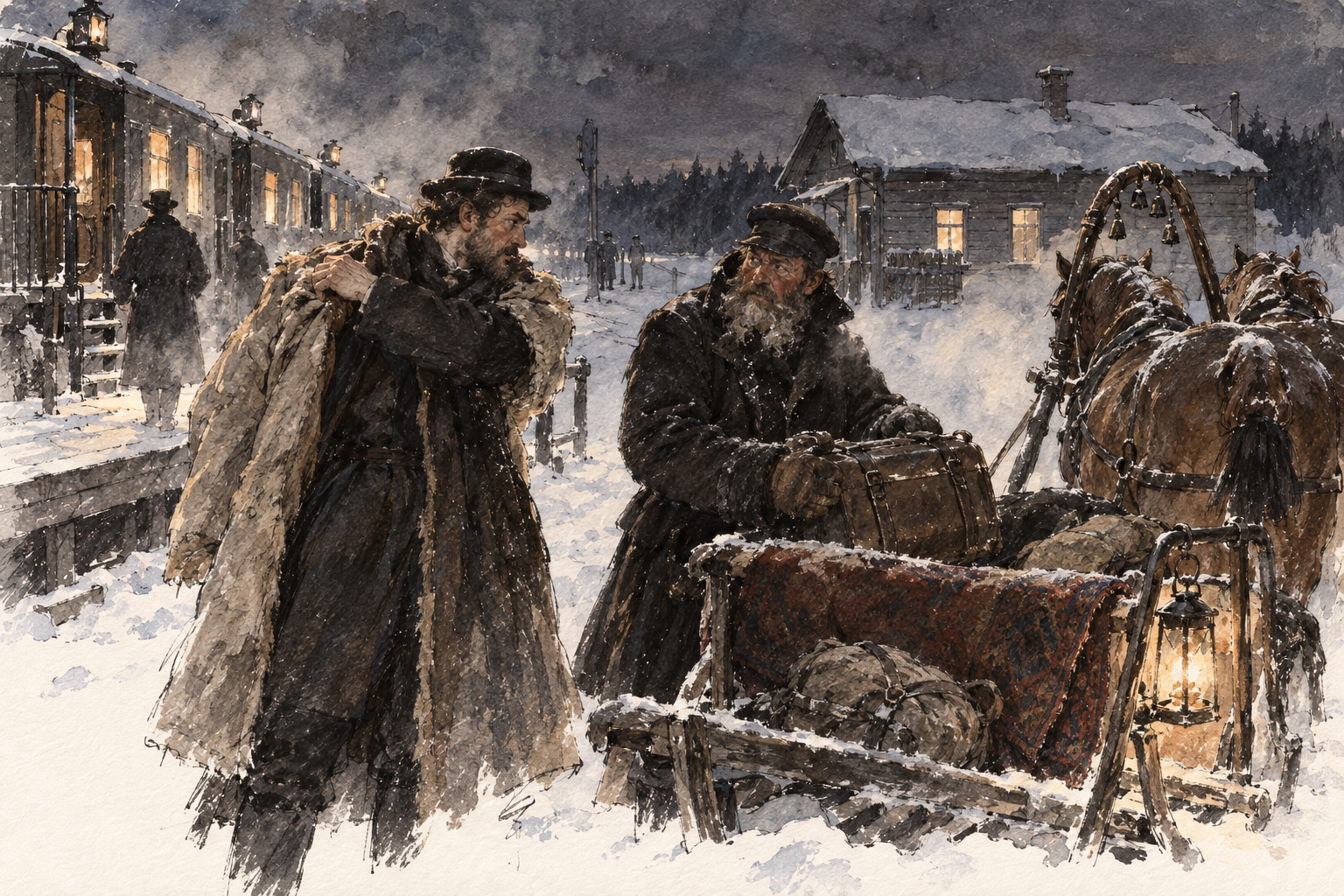 Ignat and the Sledge at the Station