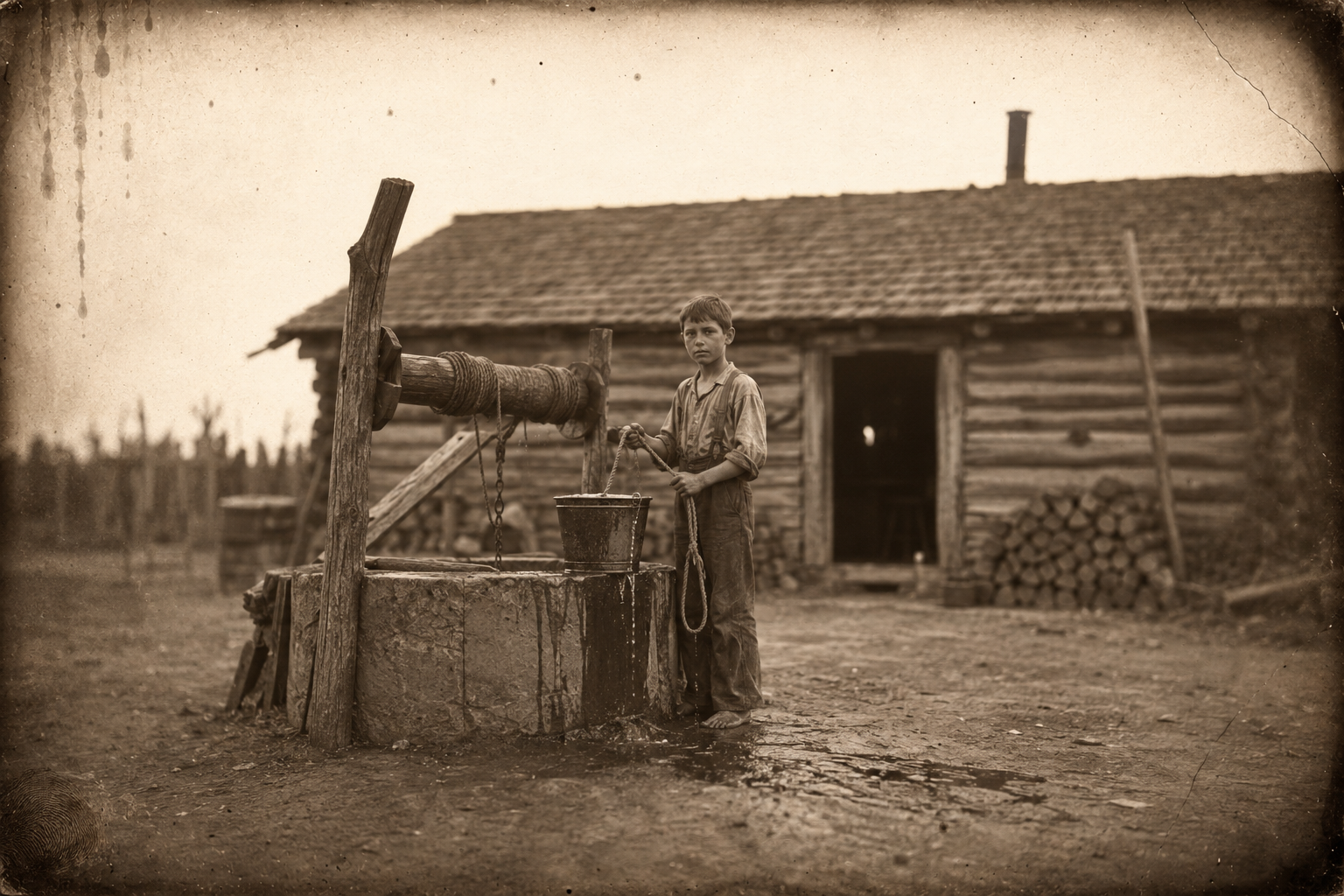 Elmira sees to it that Joe draws one more bucket of water before he leaves.