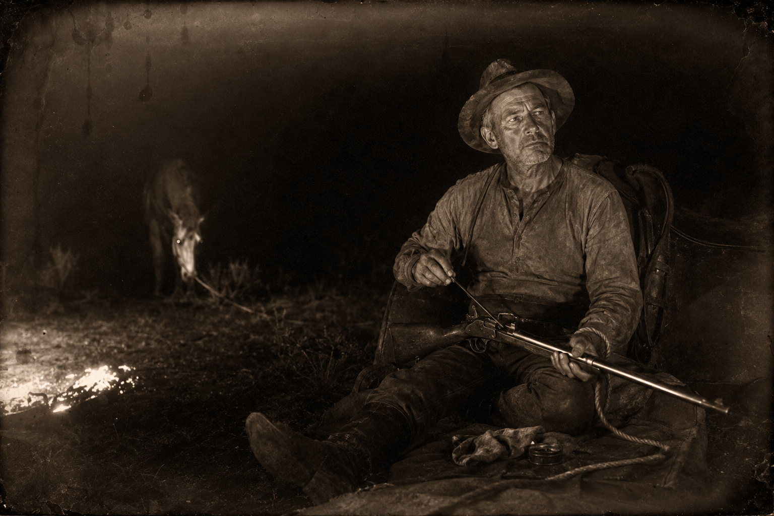 Camped apart, cleaning his rifle, Call is startled by the sound of his own voice saying the thing he never got to say to Gus; no one hears it but the Hell Bitch, grazing at the end of the long rope run under his belt and looped round his wrist.