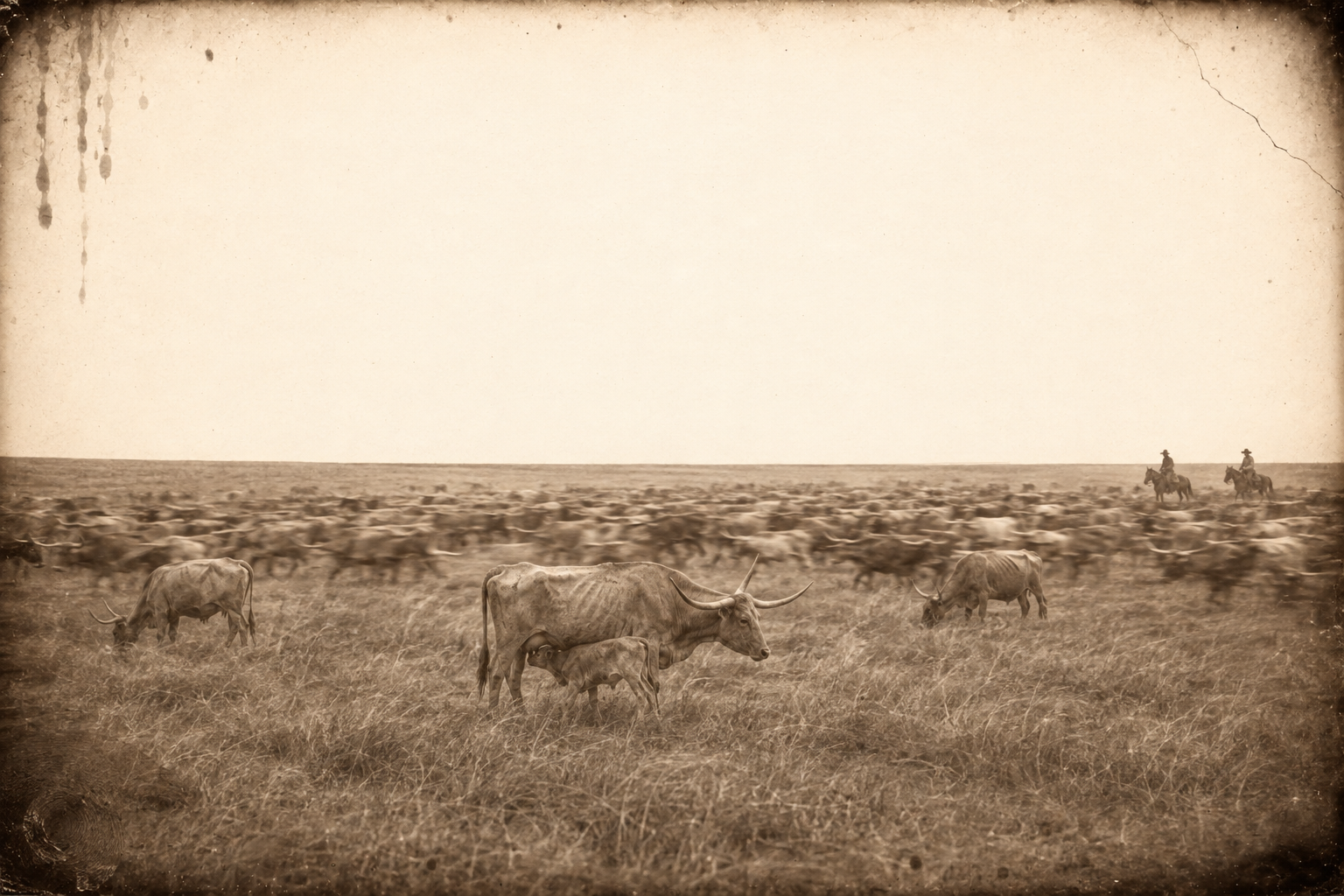West of the grasshopper line the herd finds good grass and two clear weeks, and moves north toward the Arkansas without incident.