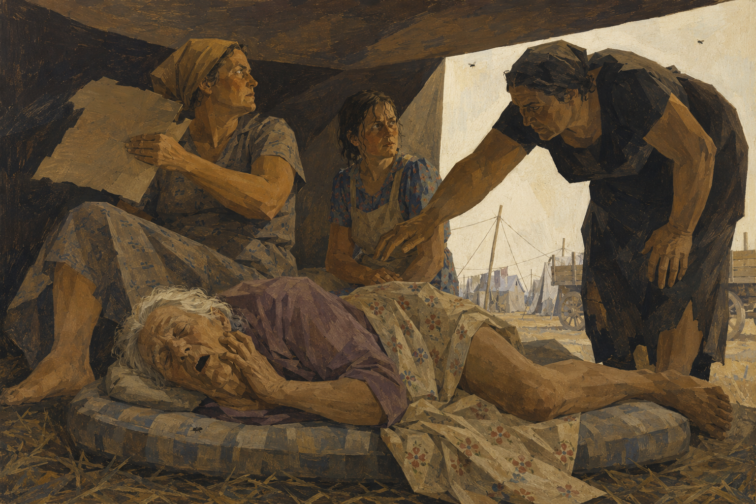 The Jehovite woman at the tarpaulin