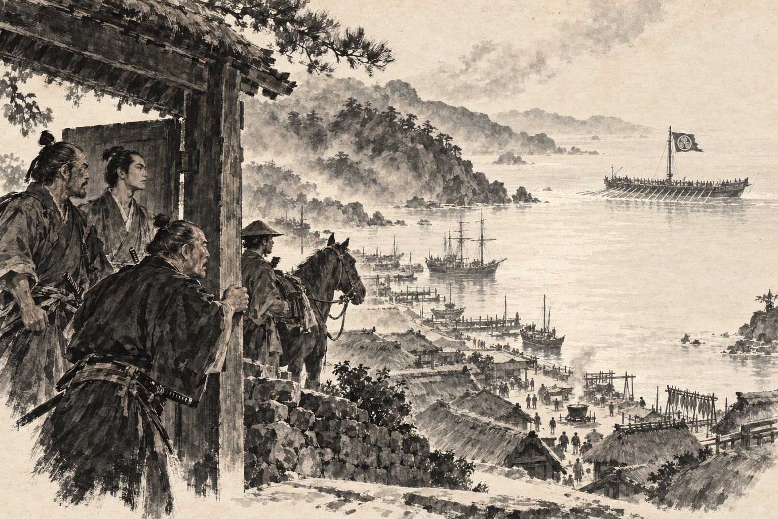 The galley rounds the headland