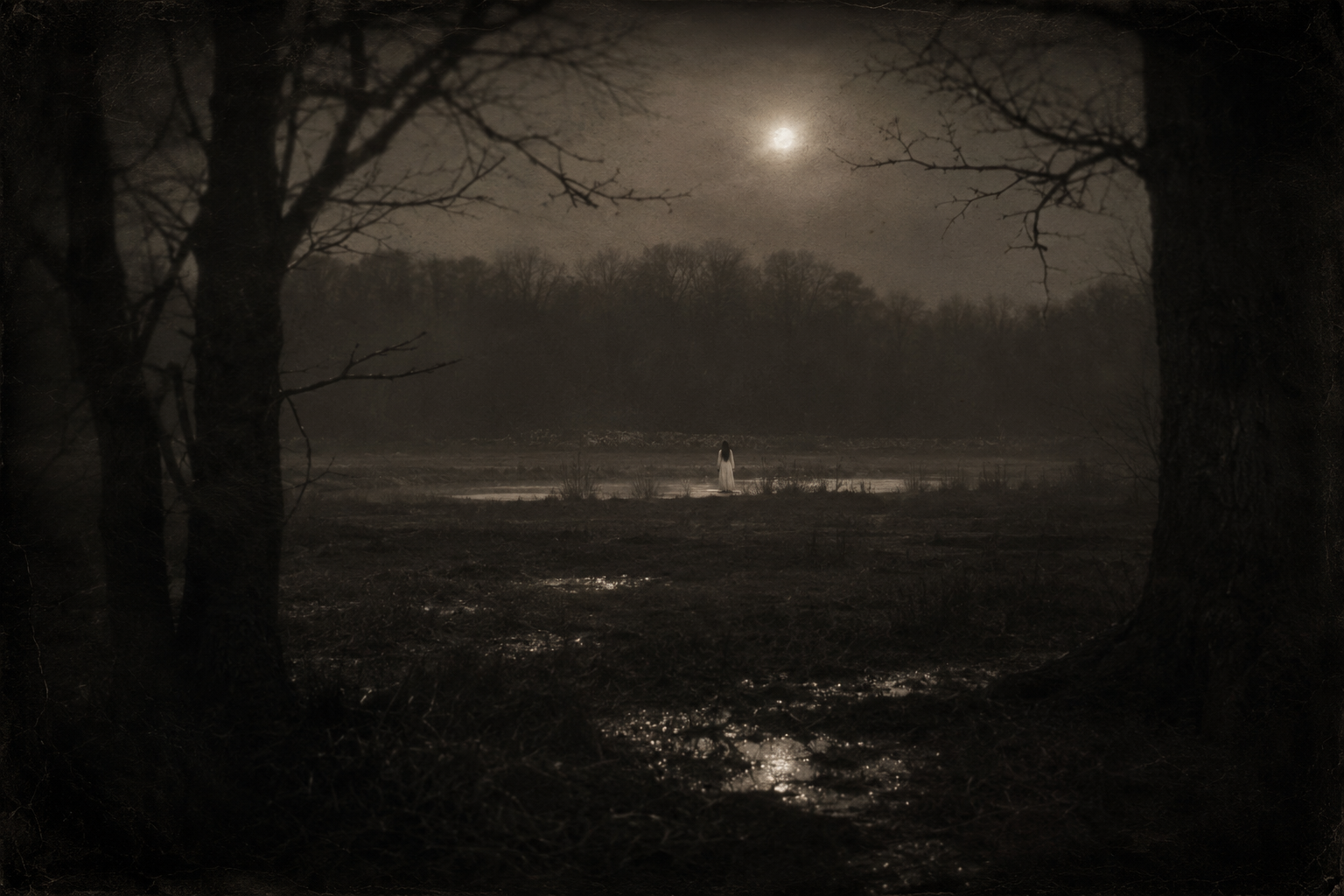The pond in the moonlight