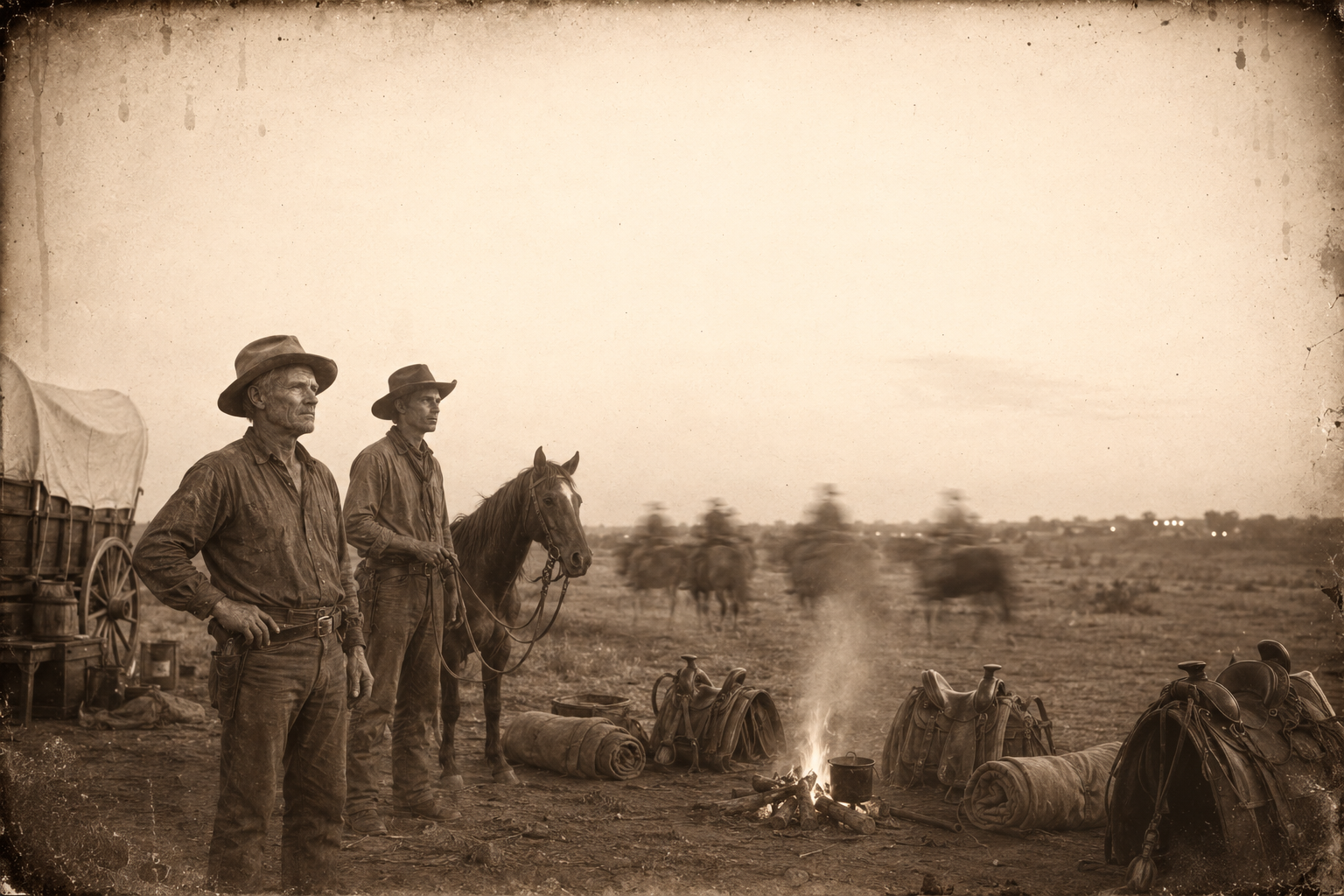 Camped west of Fort Worth, Call lets the men go carouse in the last town before Ogallala; Dish Boggett stays behind.