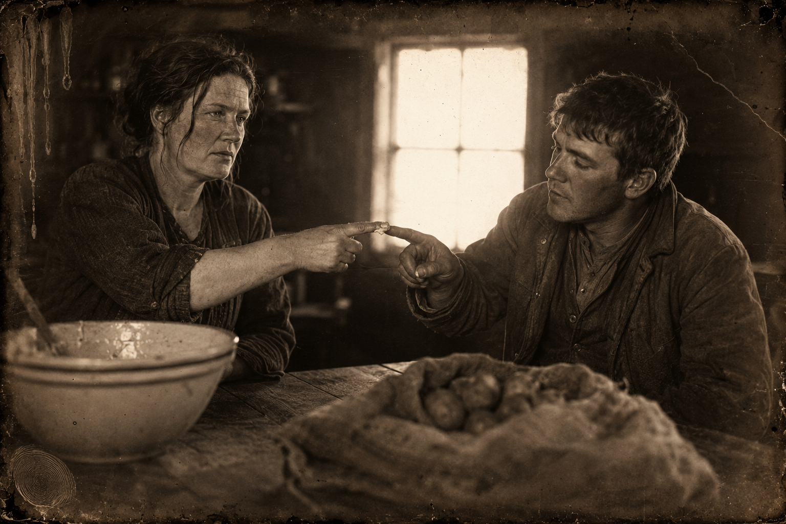 Clara answers the proposal by holding out a finger of cake batter, and July, too shy to eat it off her hand, scoops it onto a finger of his own.