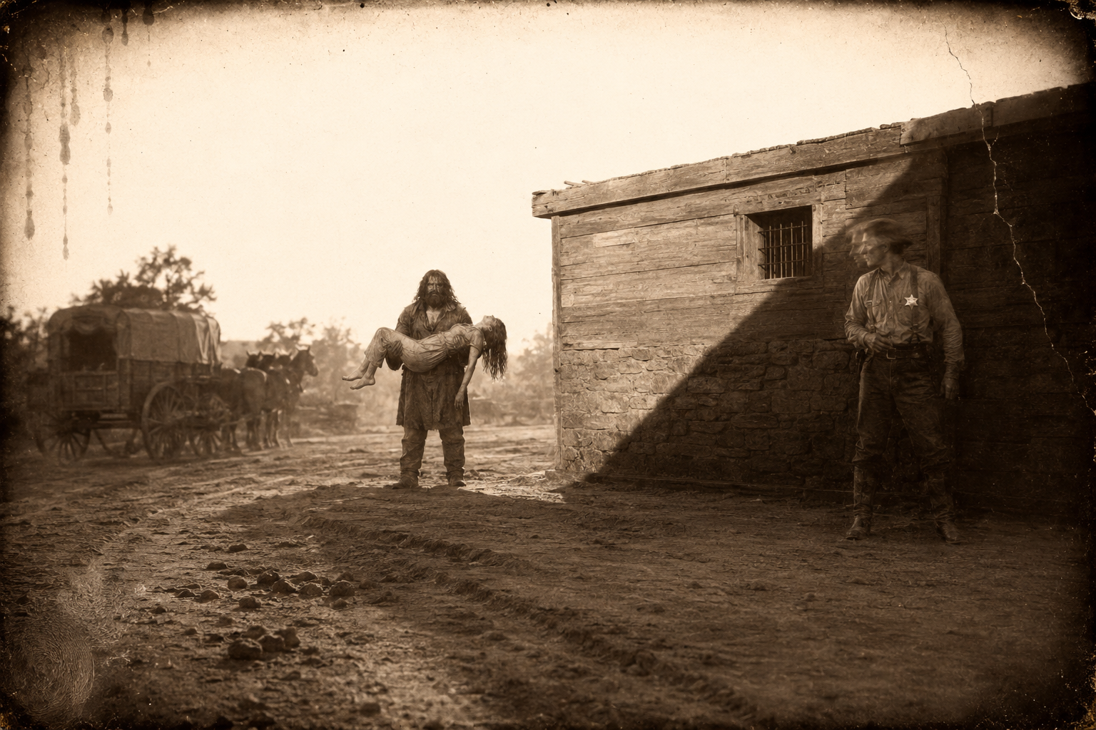 Zwey carries her across the street light as a doll, and the deputy Leon, come round the corner of the jail to relieve himself, is stopped in his tracks.