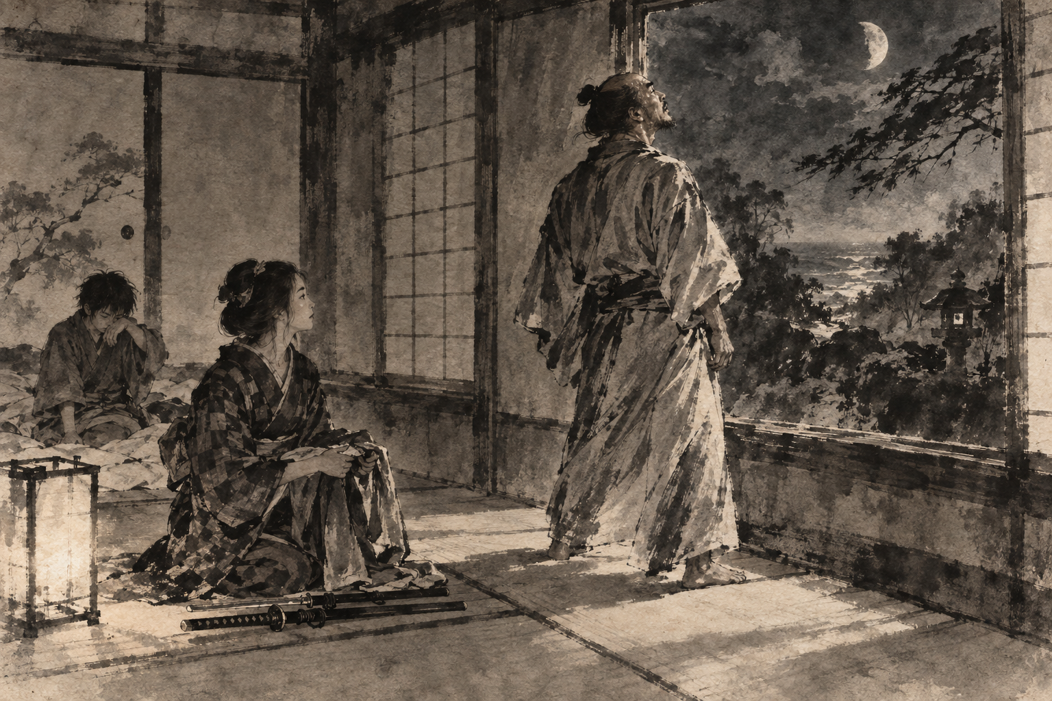 Yabu at the window, the waning moon