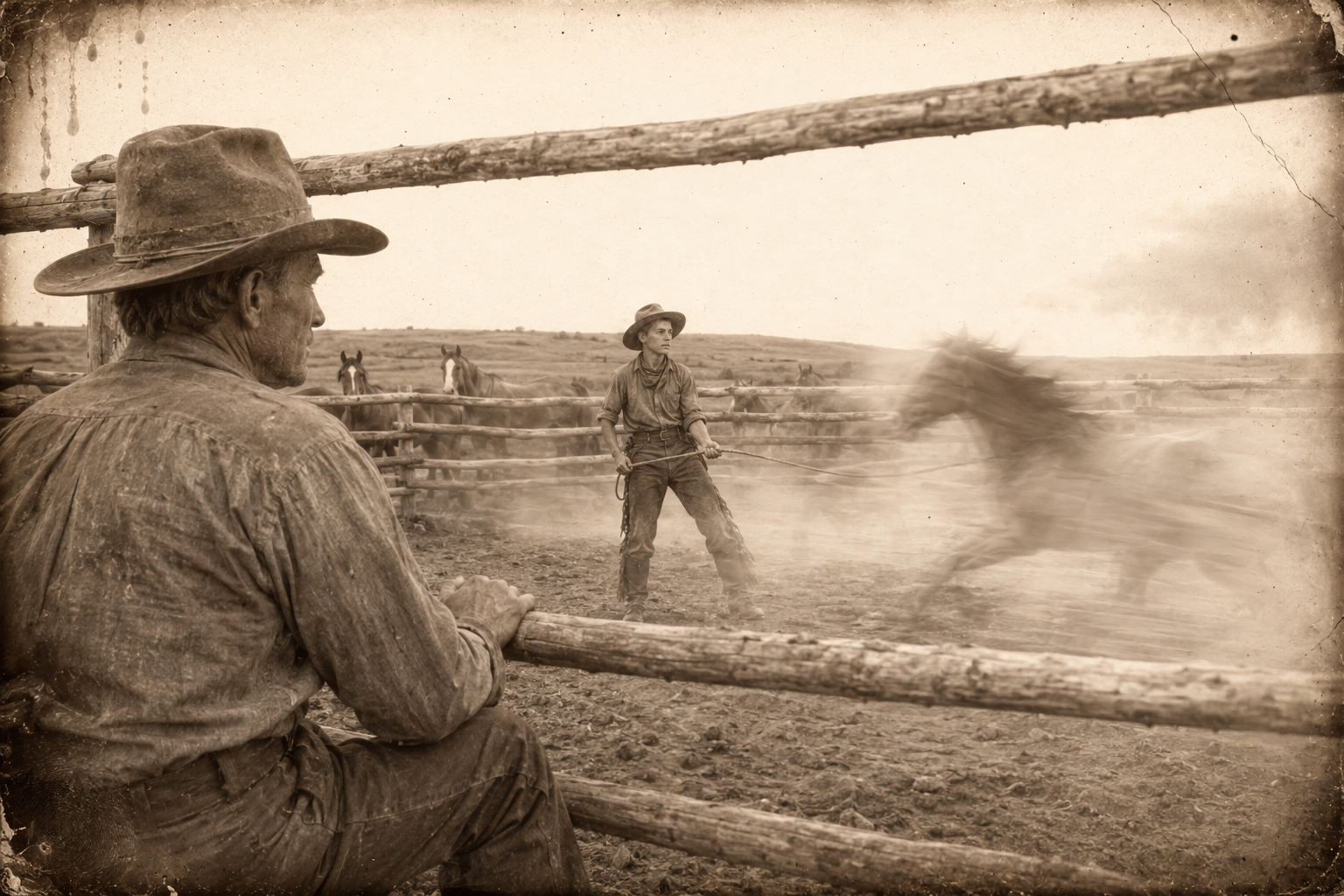 Through the spring afternoons Call sits at the corral for hours watching Newt work the new horses — his one remaining pleasure — and says nothing.