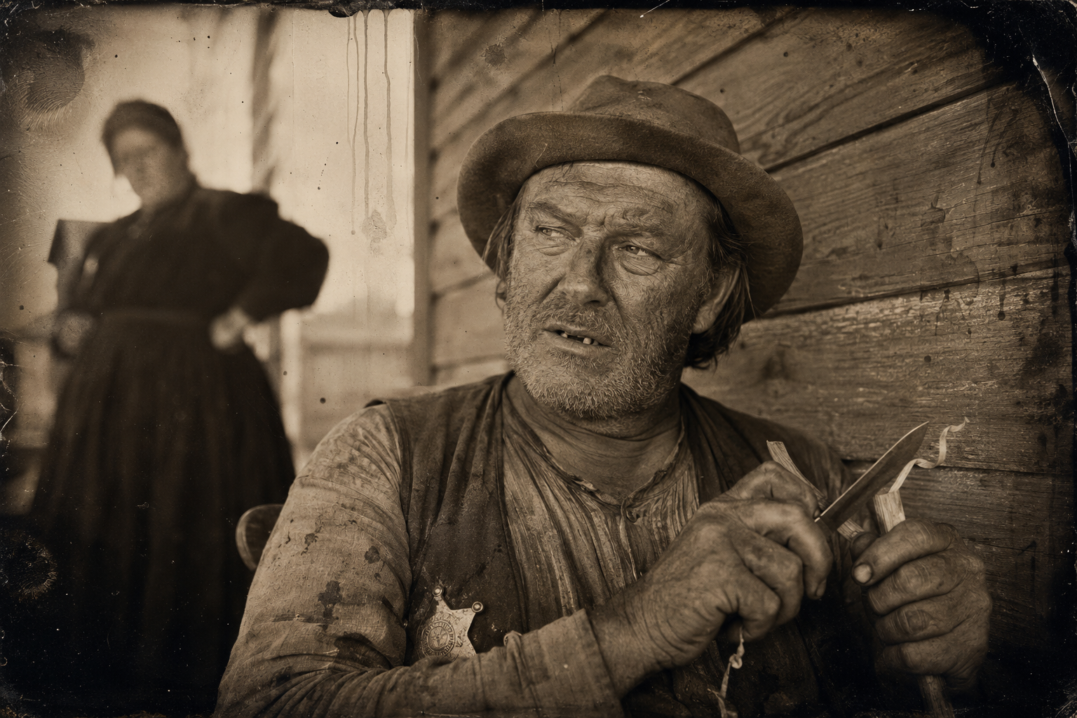 Roscoe snorts at the mention of Jake Spoon's Ranger friends, complains about his thirty dollars a month, and is uneasily aware that half the town blames him for letting Jake get away.