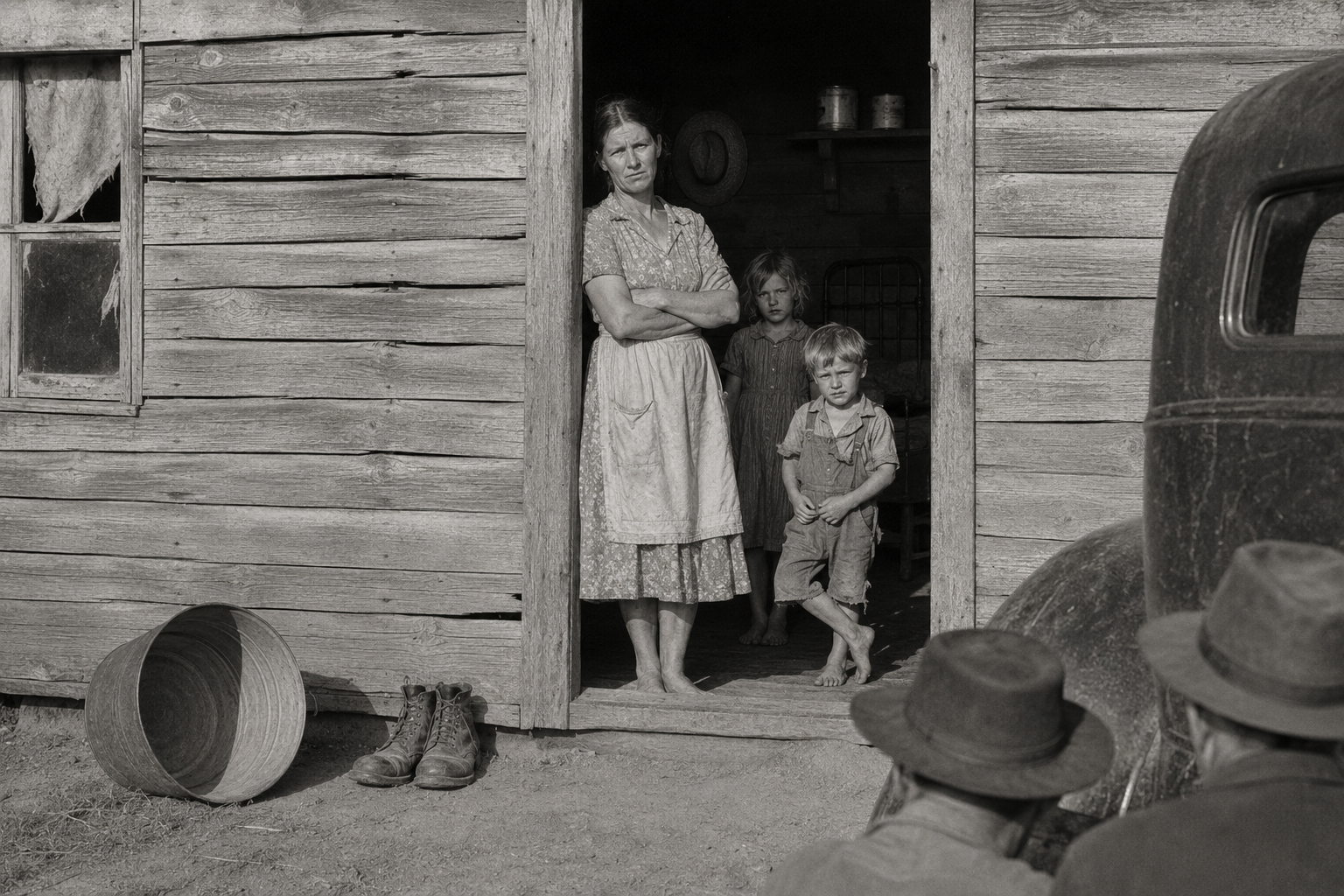 The women and the children in the open door