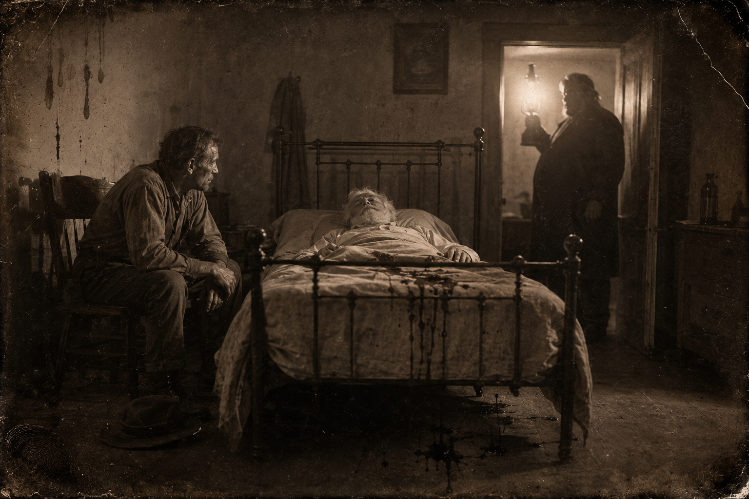 Call wakes from a doze to the doctor's lamp, the blood dripping off the sheet onto the floor, and Augustus dead.