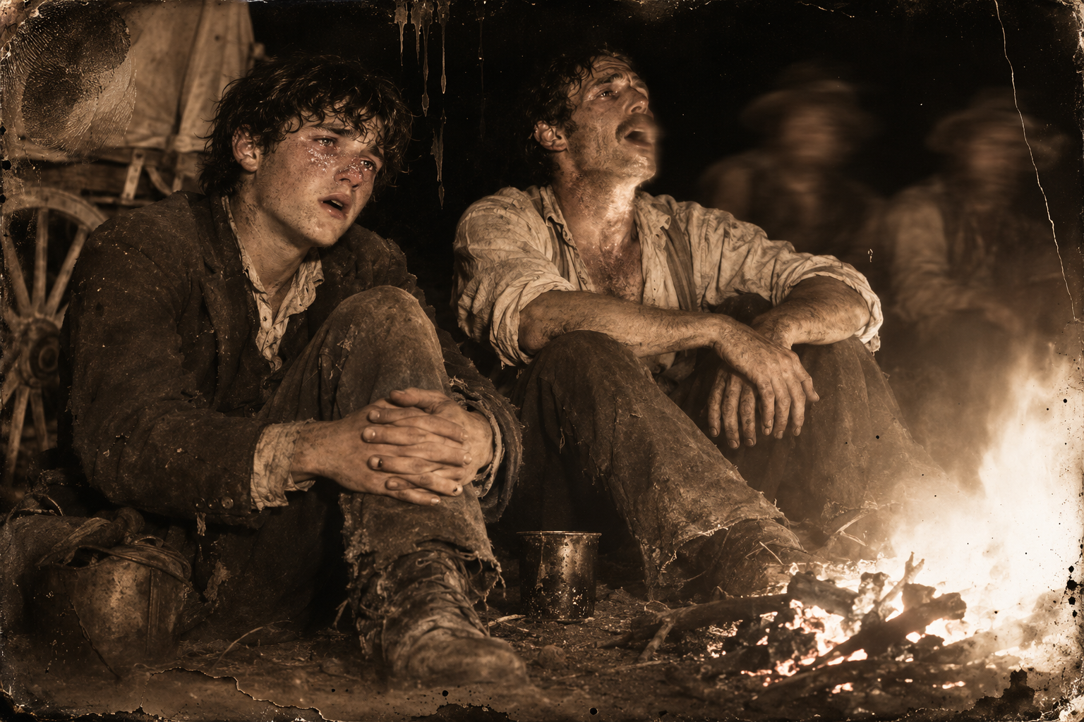 The sad singing of the Irishmen at the camp, heard by Newt out on the herd.