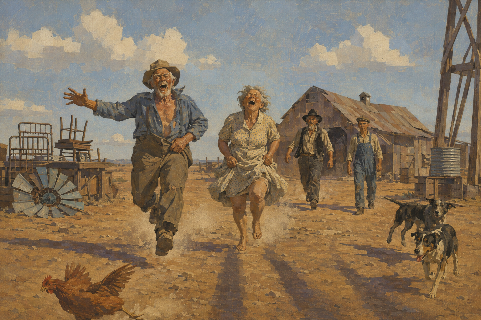 Grampa and Granma racing across the yard