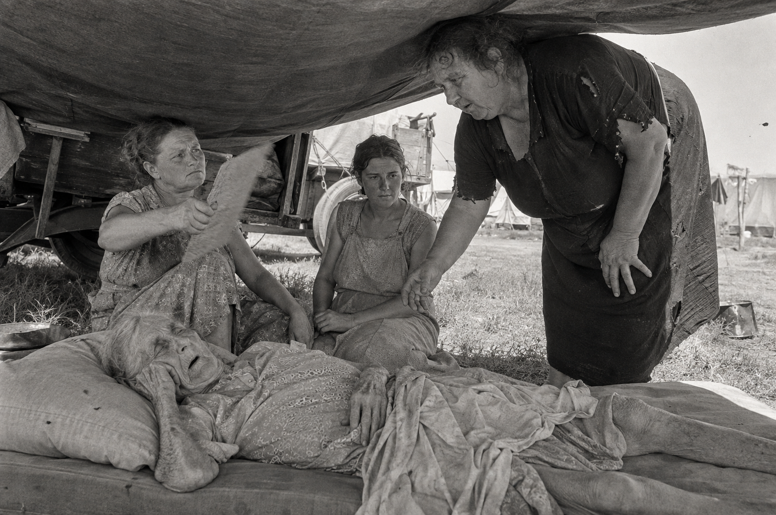 The Jehovite woman at the tarpaulin