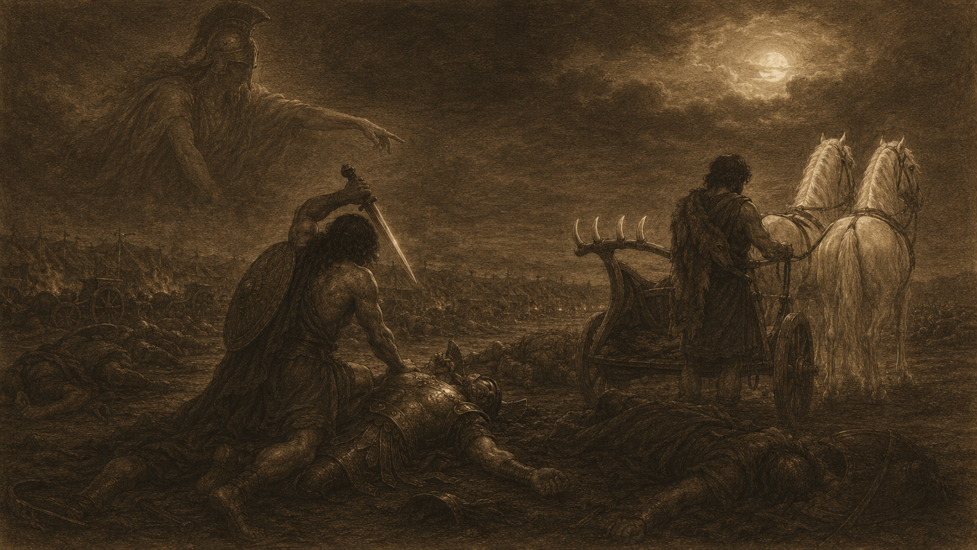 Pen-and-ink: The Doloneia: Night-spies Diomedes and Odysseus