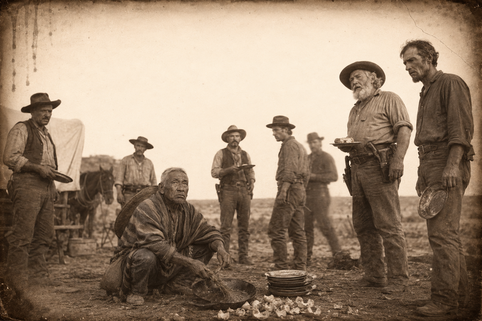 "No, she lives in hell, where I sent her" — Po Campo speaks of his wife's biscuits and the camp goes silent.