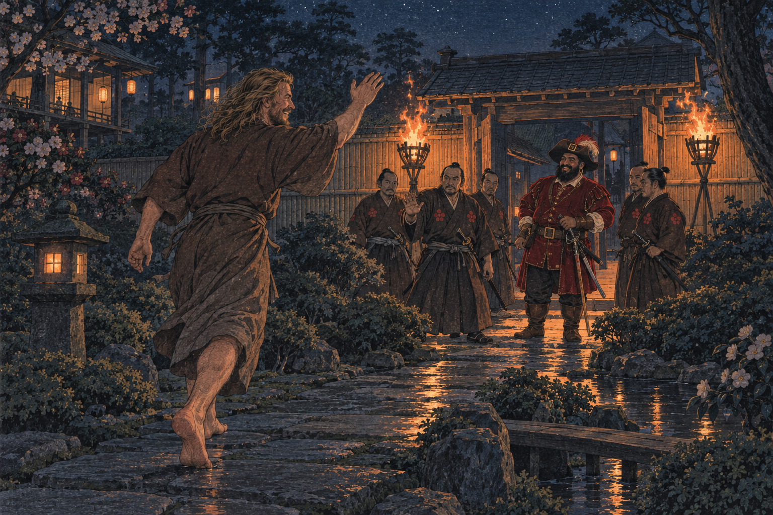 Rodrigues at the gate by night