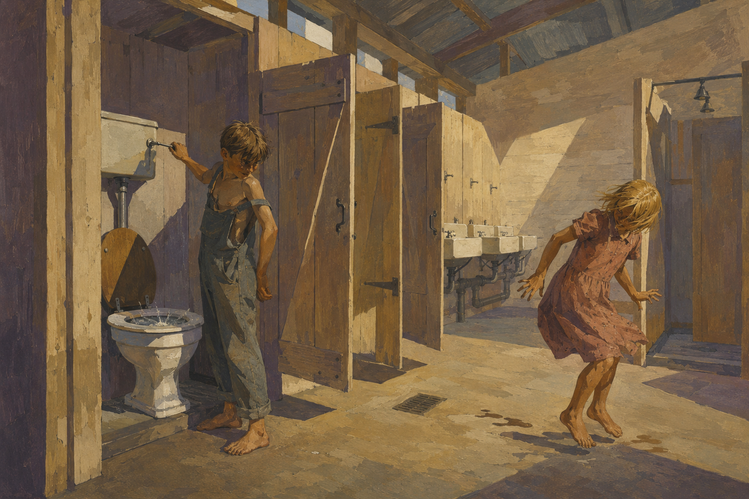 Ruthie and Winfield break the toilet