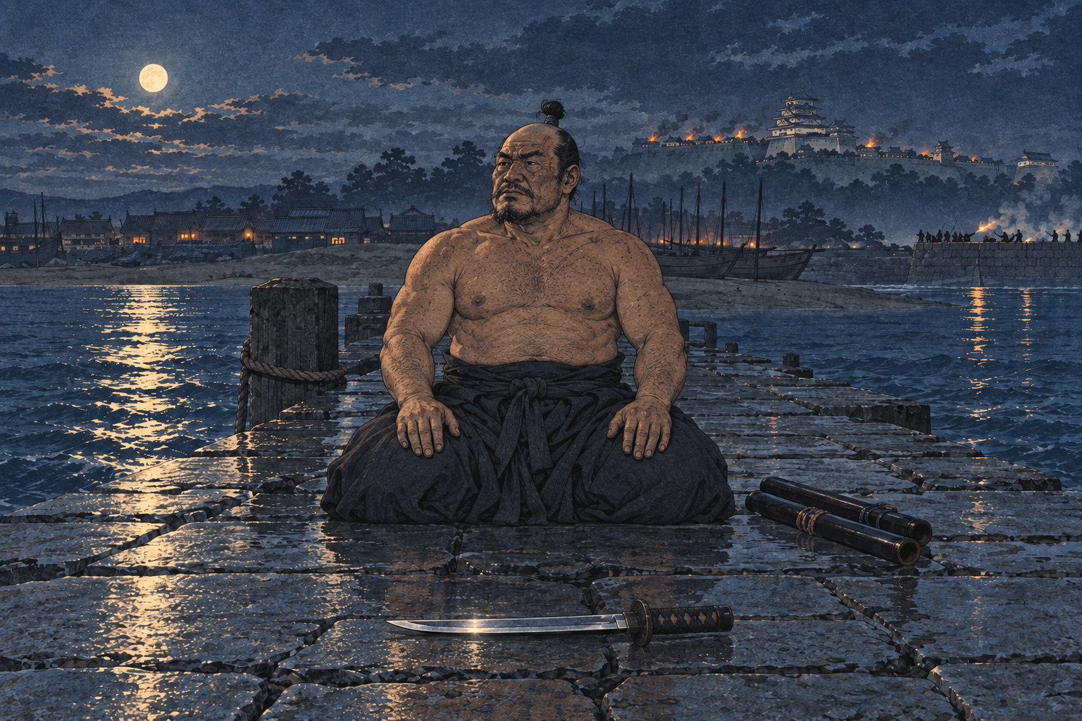 Kneeling with the short sword