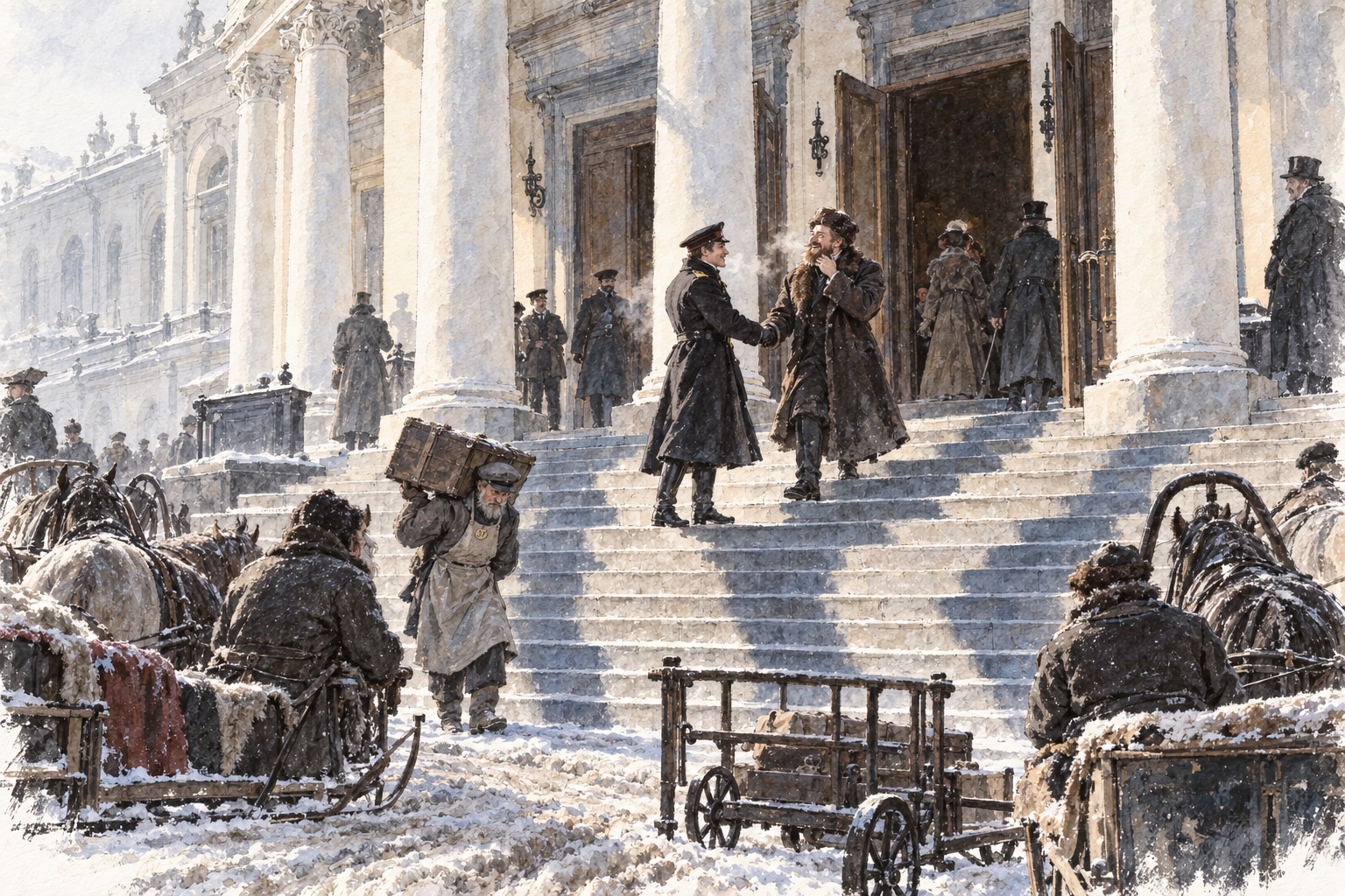 On the Steps of the Portico