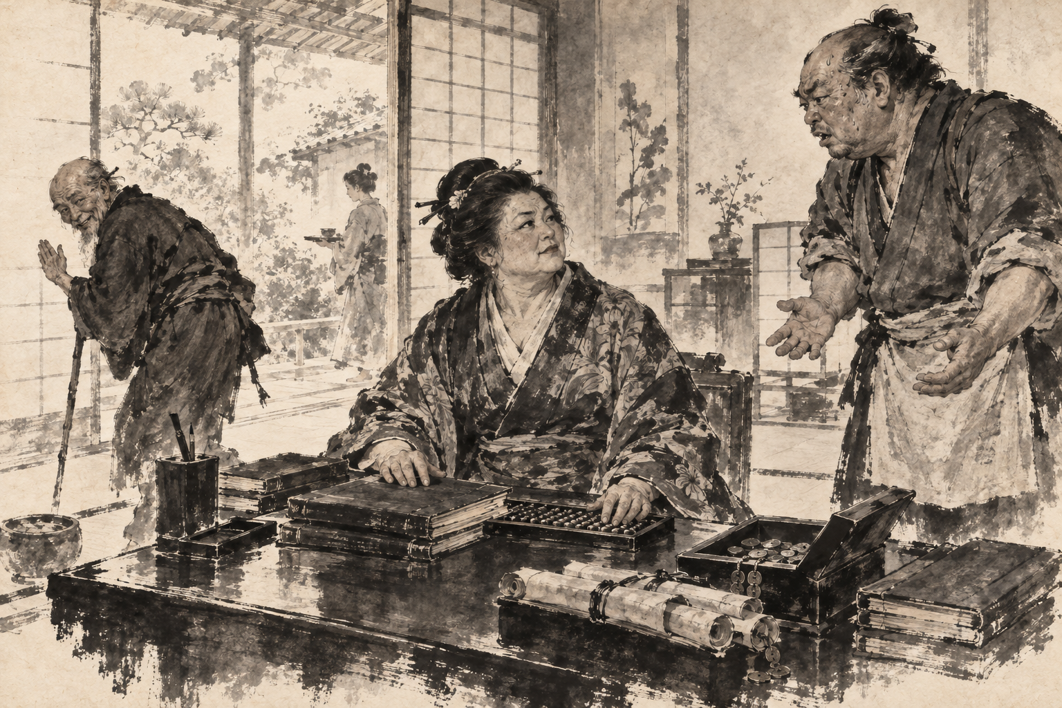 Gyoko among her ledgers