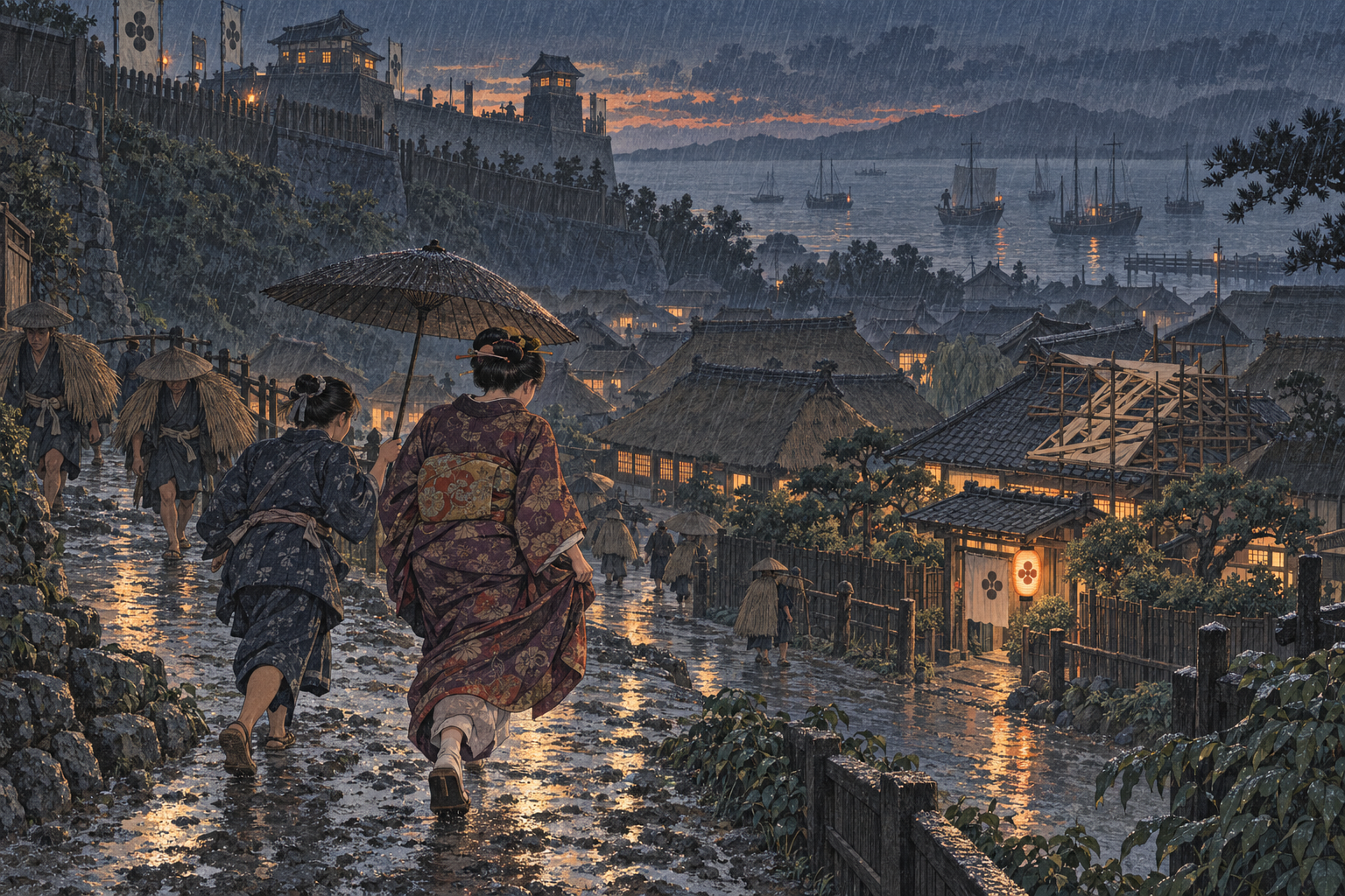 Gyoko hurries home through the rain