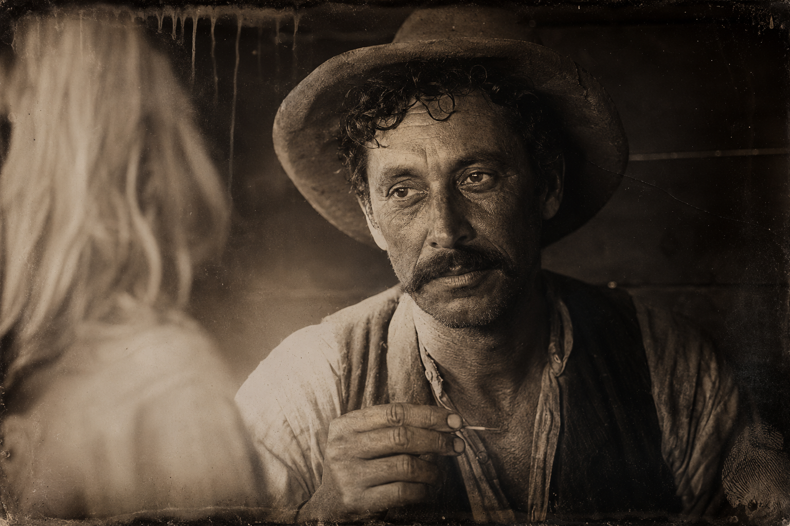 Jake tells her he killed a dentist in Fort Smith and is a wanted man, the sad note coming into his voice as though he expects to die soon.