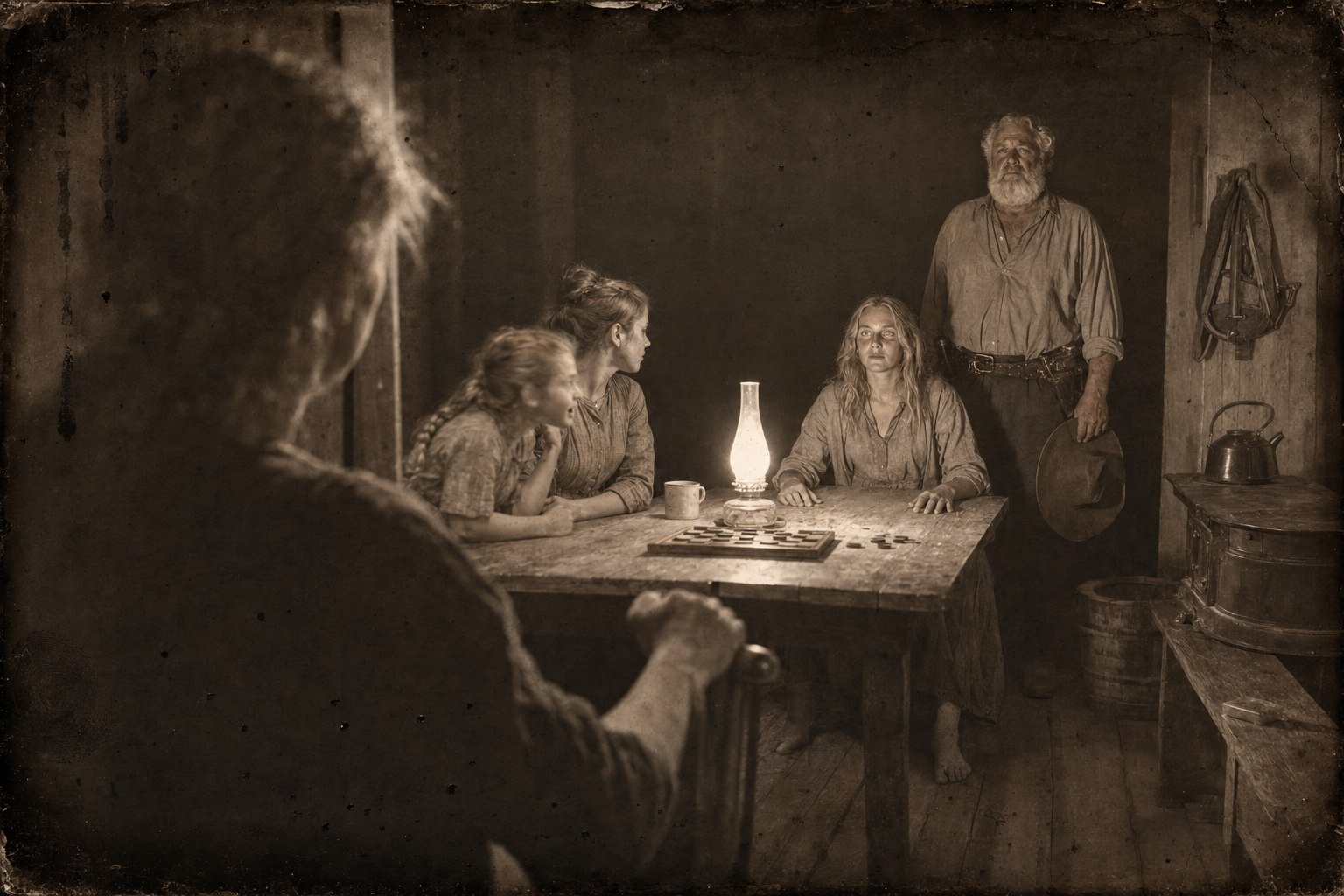 Clara walks into the kitchen and simply invites Lorena to stay while the herd goes on to Montana; the girls are not surprised and Lorena blushes at being called a lady.