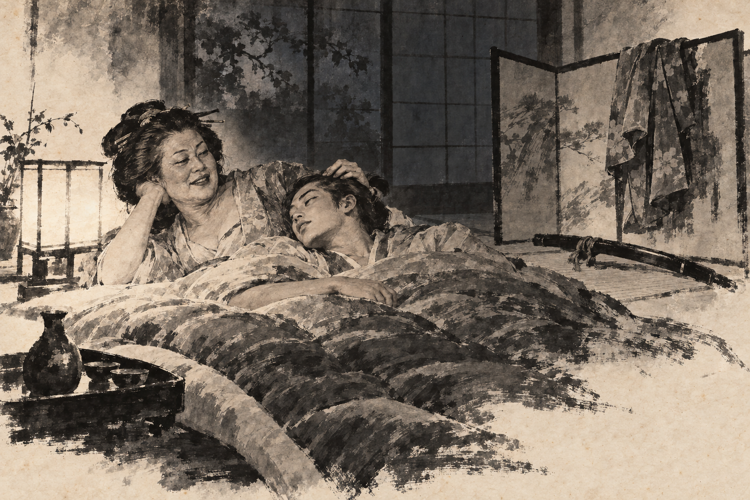 Gyoko and Inari by lamplight