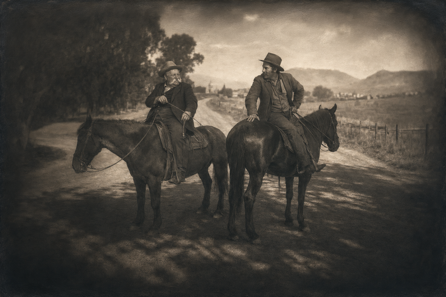 Two men meet on the county road