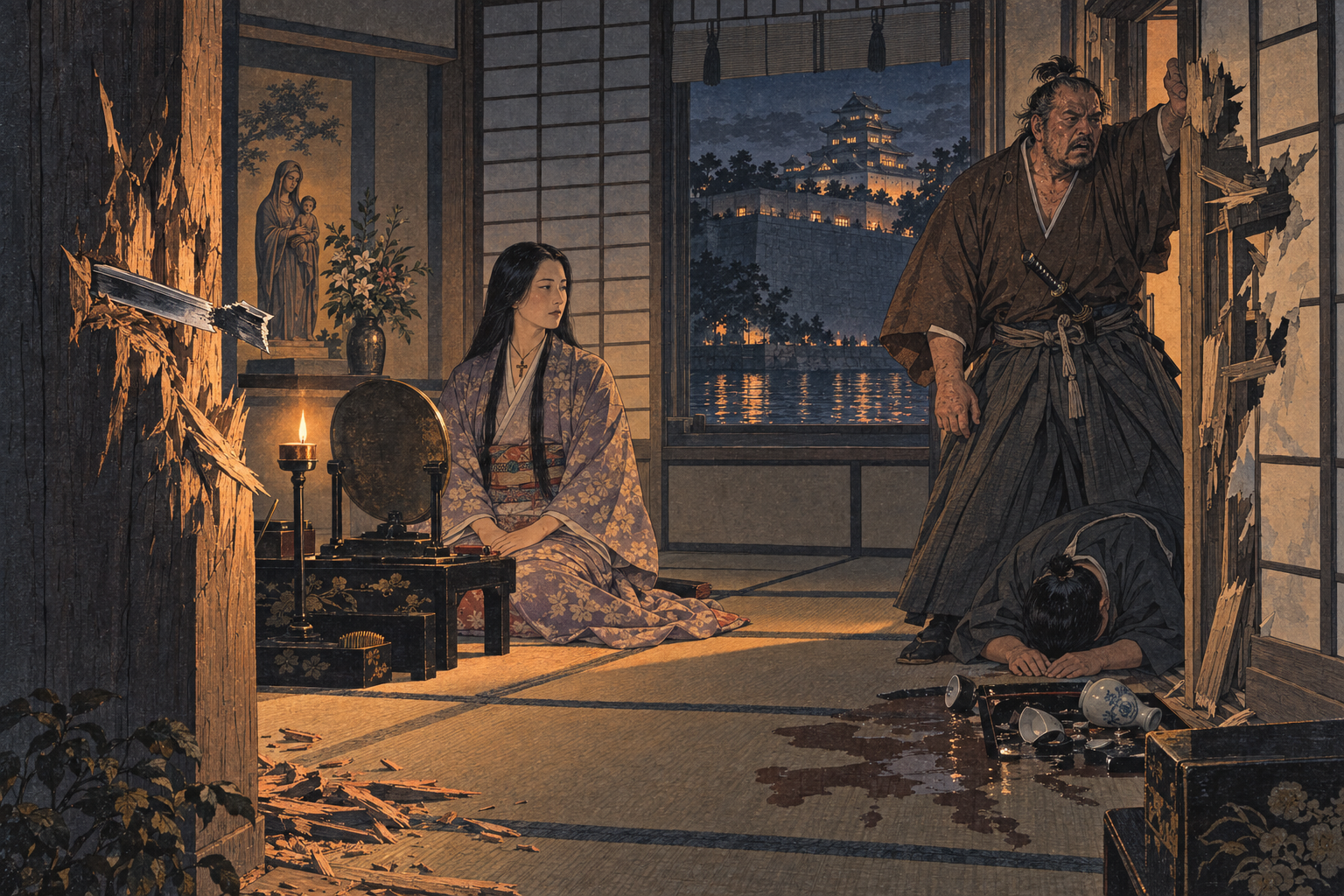 Buntaro's sword snaps on the beam