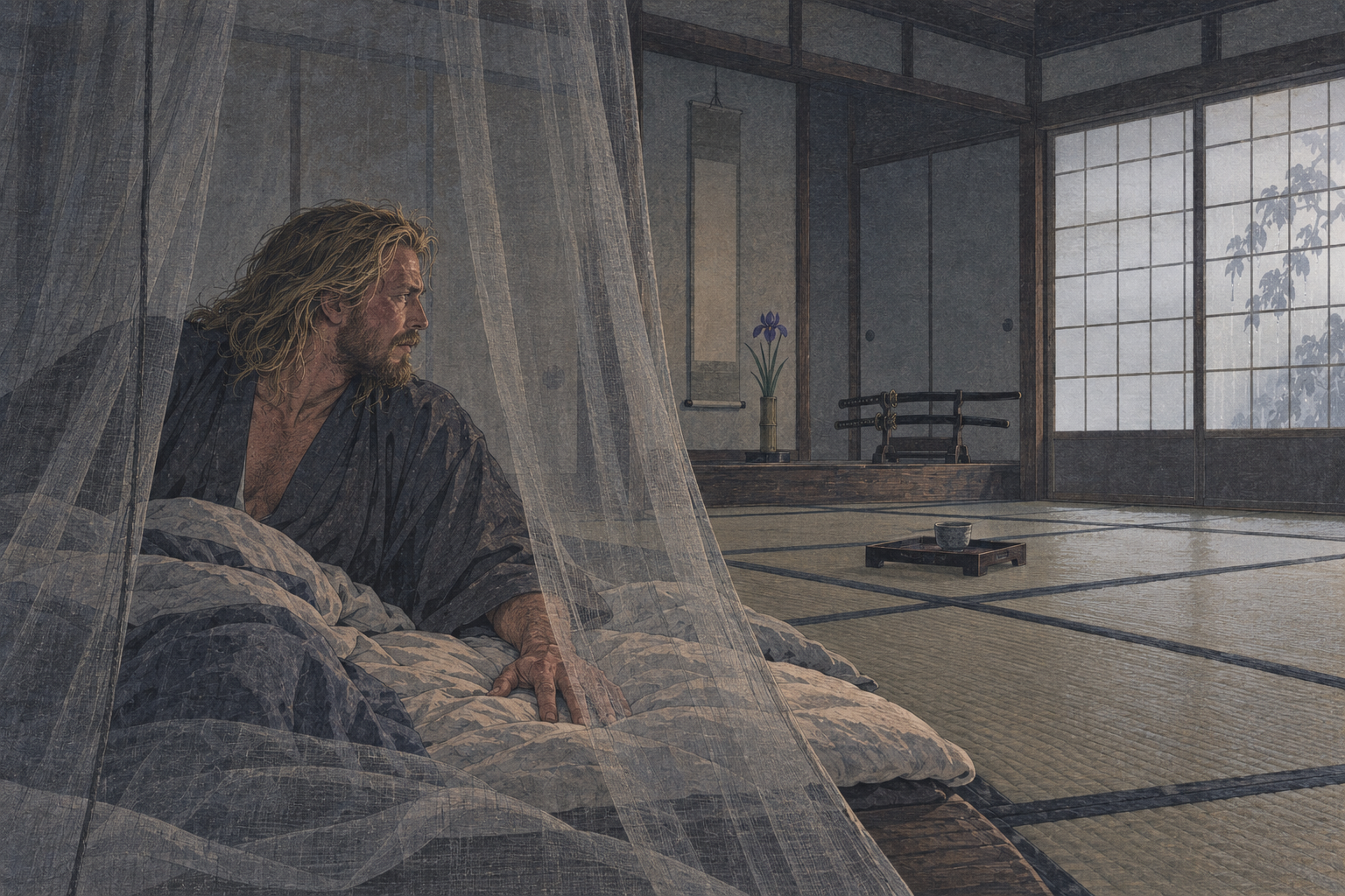 Alone at dawn, her perfume lingering
