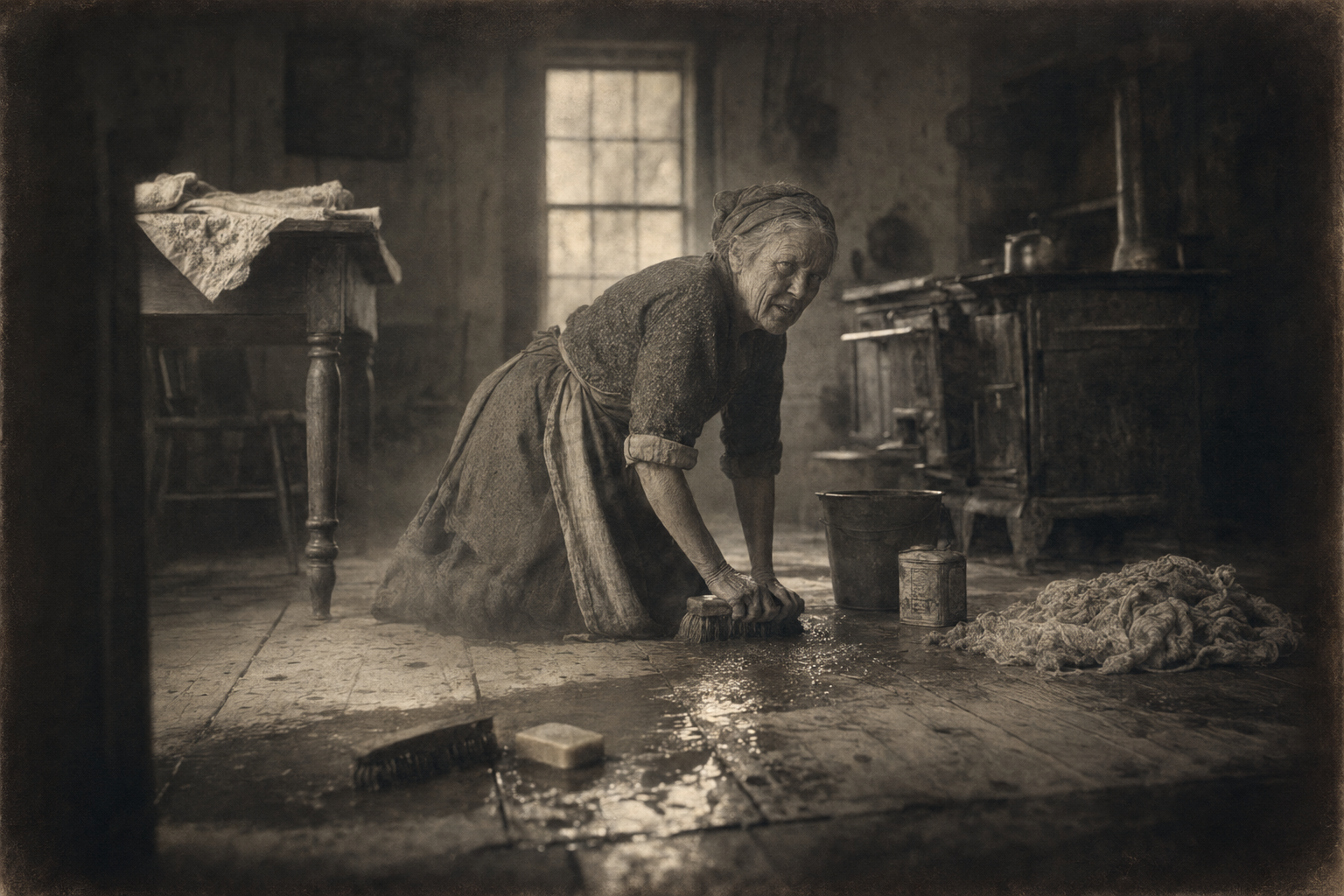 The woman scrubbing for a homecoming