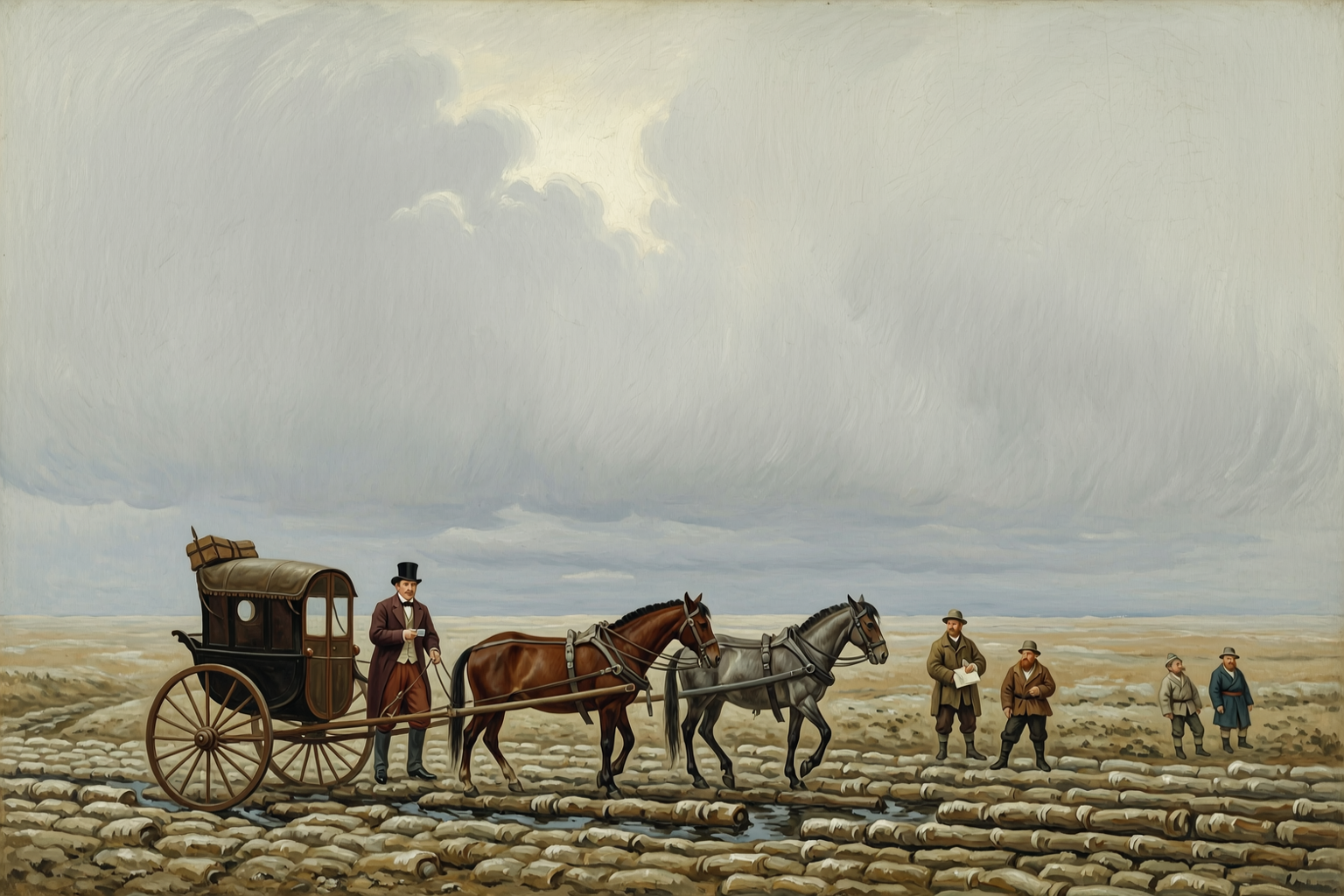 The corduroy road into the village