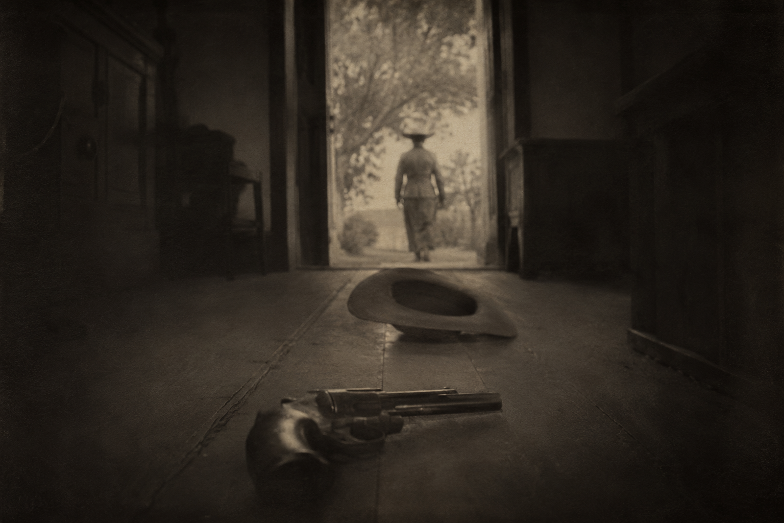 The pistol on the floor