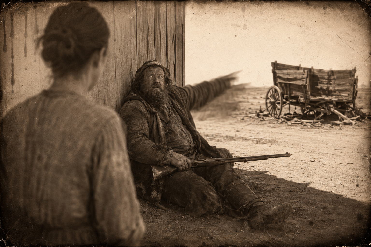 She walks over and makes her own bargain — Ogallala for whatever it is worth — and Zwey, paralysed, points at the wrecked hide wagon.