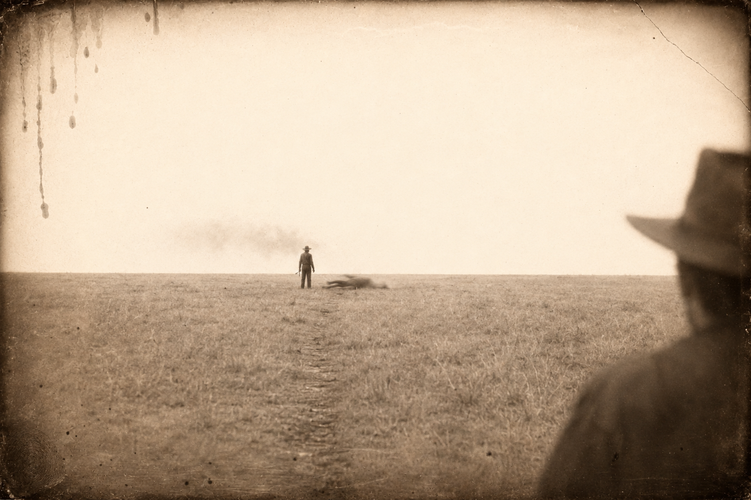 A hundred yards out on the empty grass, Dish shoots the horse so that Newt does not have to.