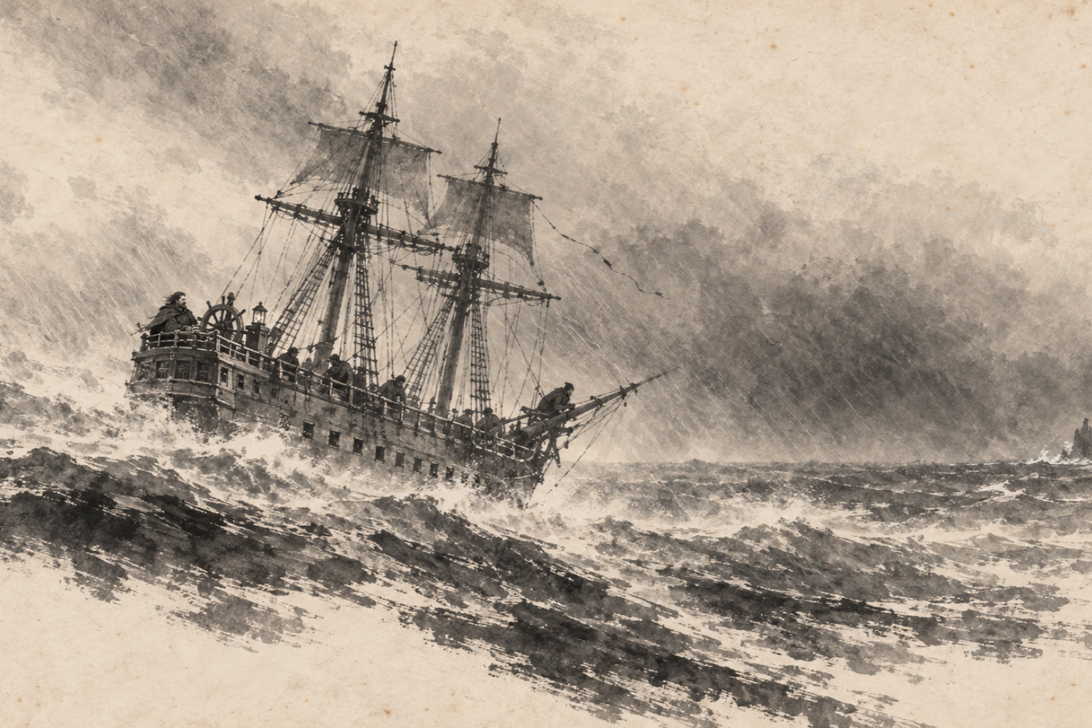 The Erasmus alone in the gale