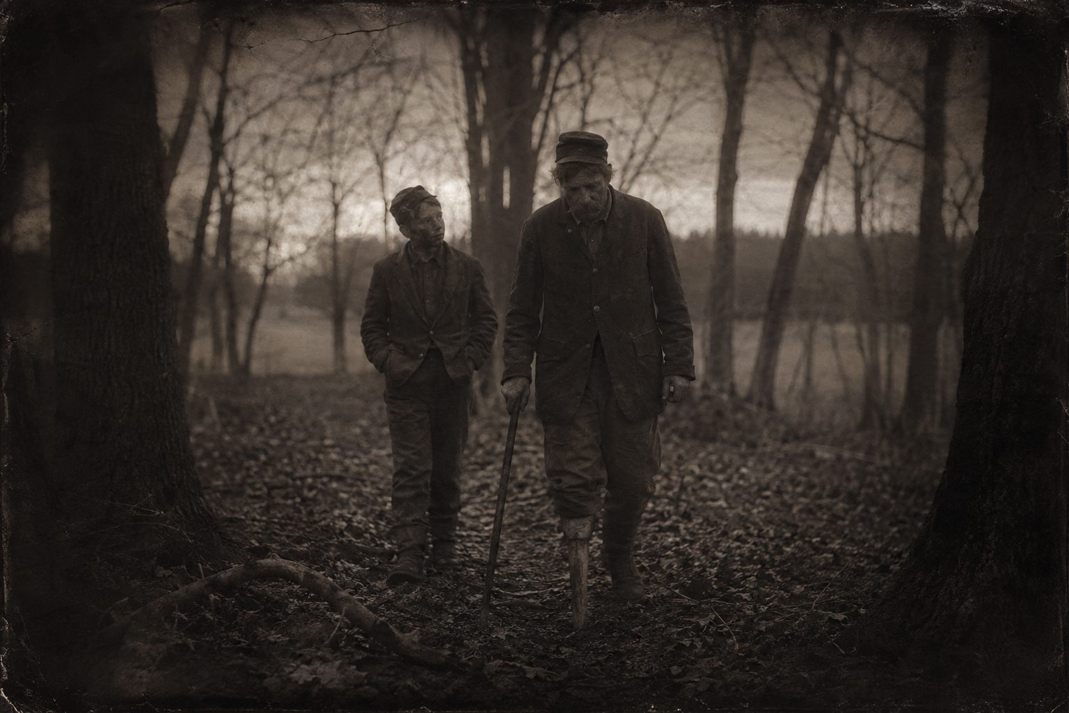 The soldier talk in the woodlot