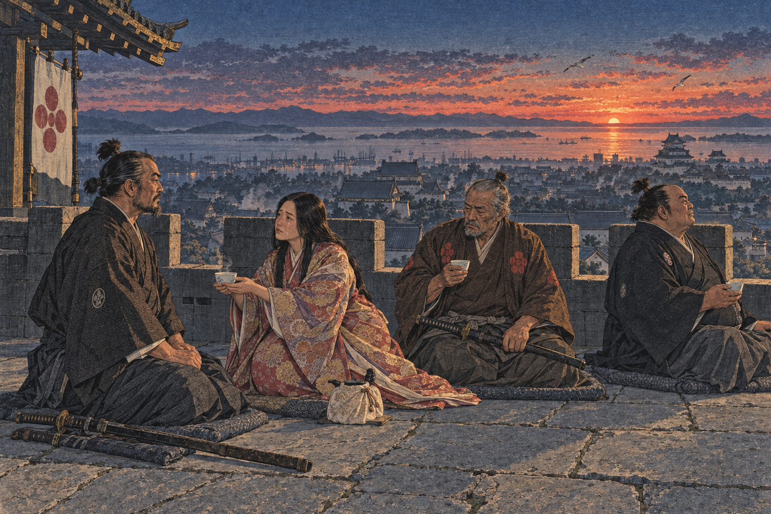 Cha at sunrise on the battlements