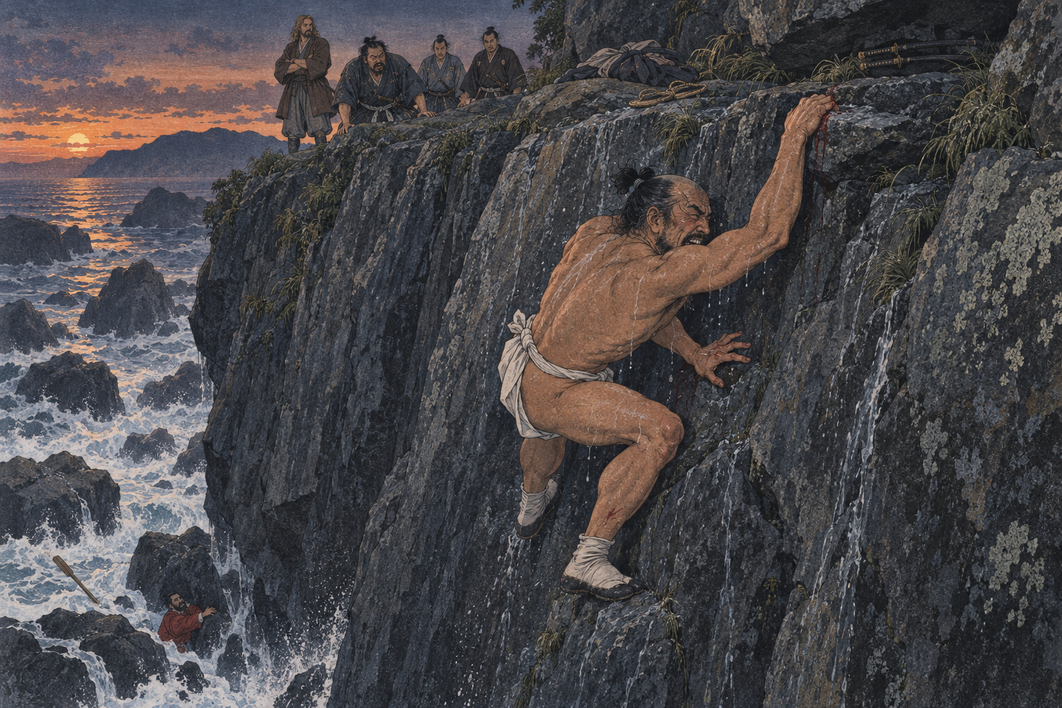 Yabu climbs down in his loincloth