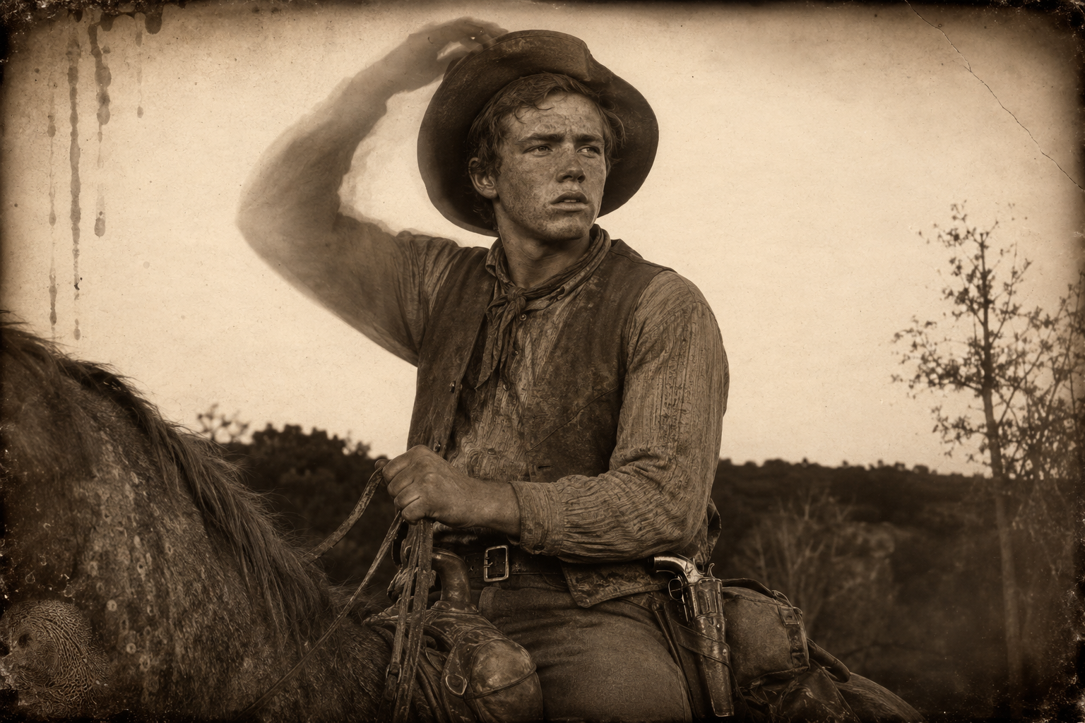 Newt, riding grown-up for the first time with a gun on his hip, tries to fix landmarks he cannot see and feels only more lost.