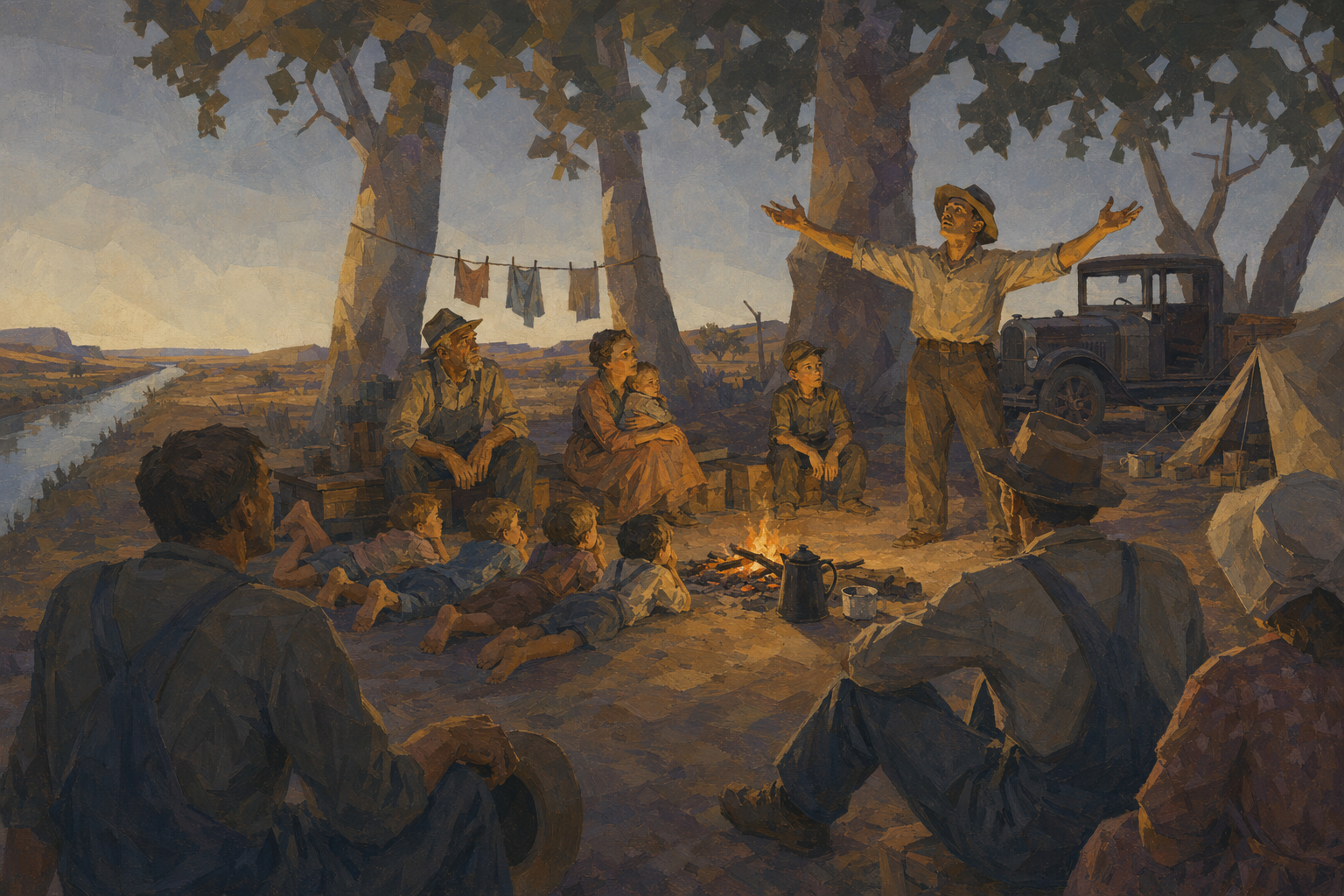 The storyteller at the ditch-bank fire