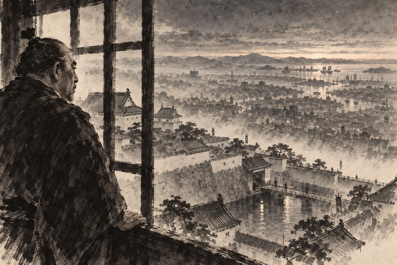 Osaka from the donjon before dawn