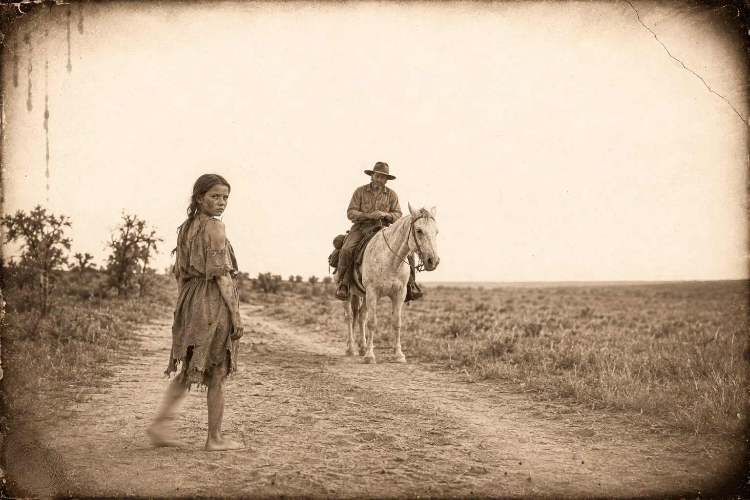 Janey walks the trail west on her bare feet, keeping them on the road while Roscoe rides behind her and does nothing but trot along and think.