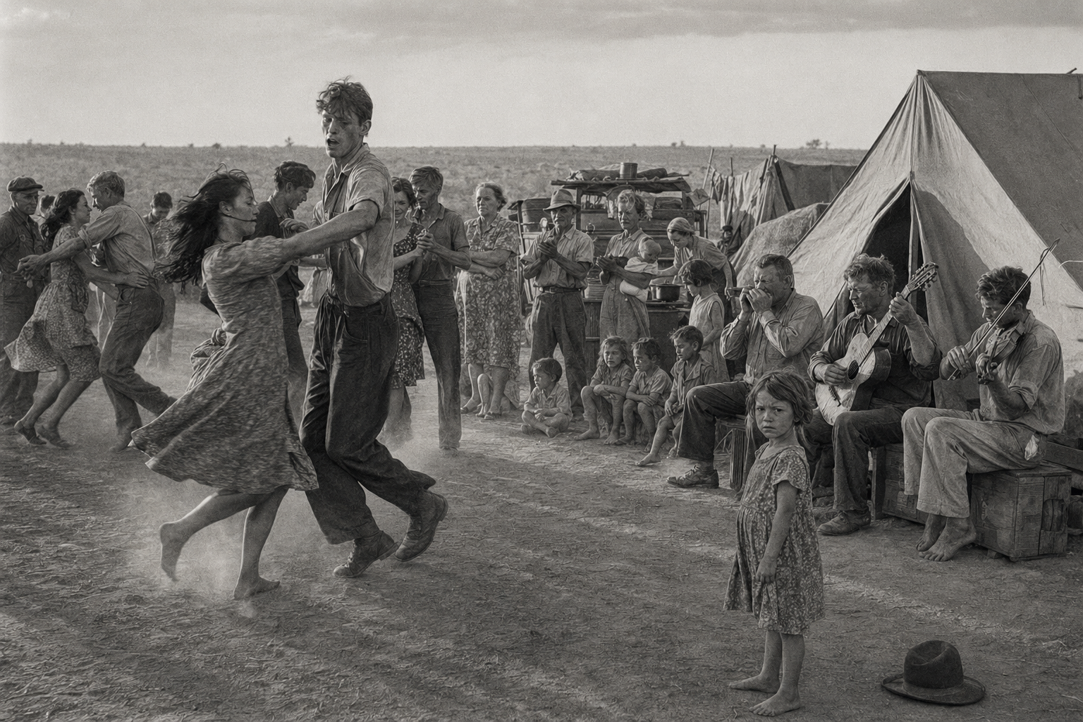 Harmonica, guitar and fiddle, and the square dance