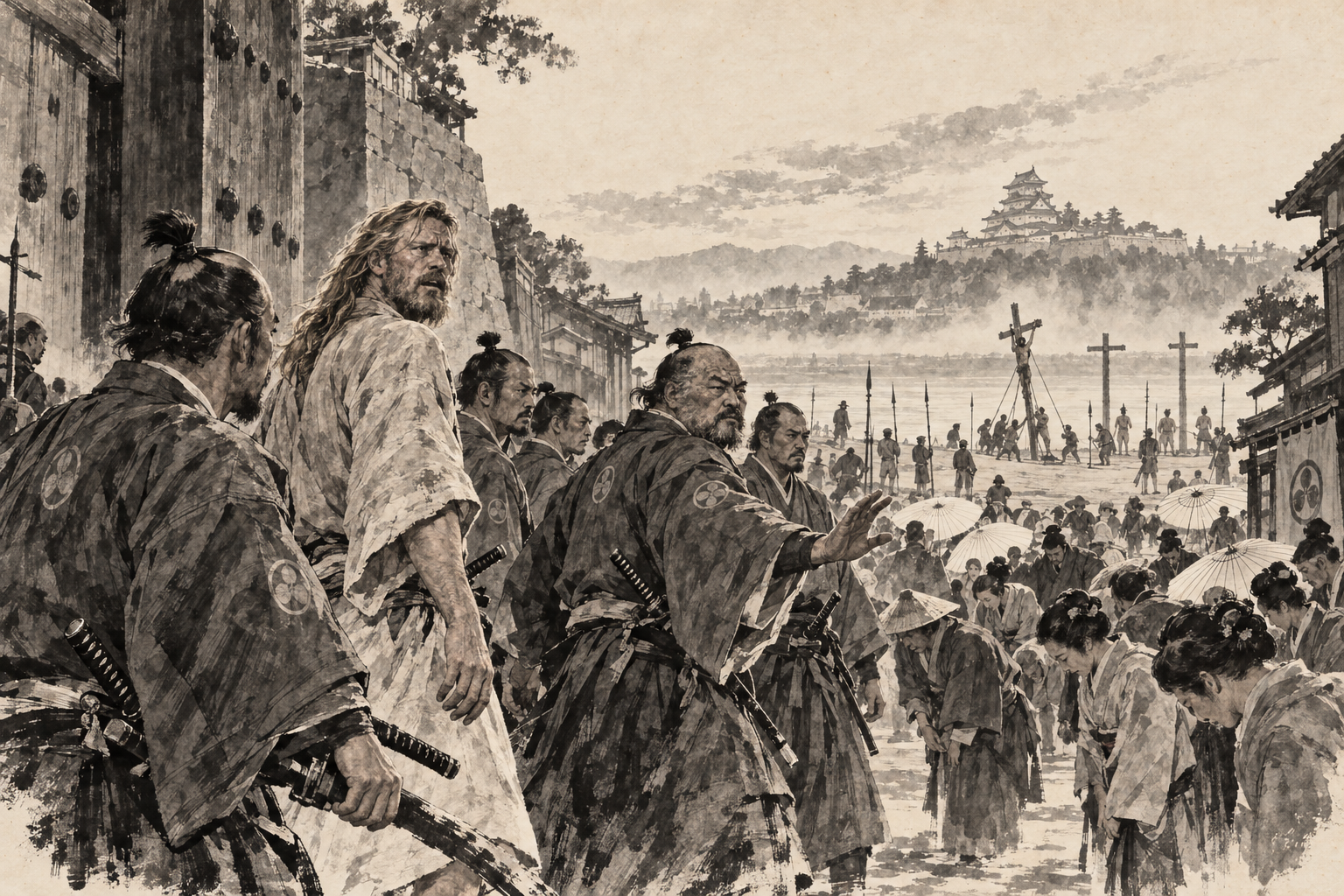 The escort turns from the crosses