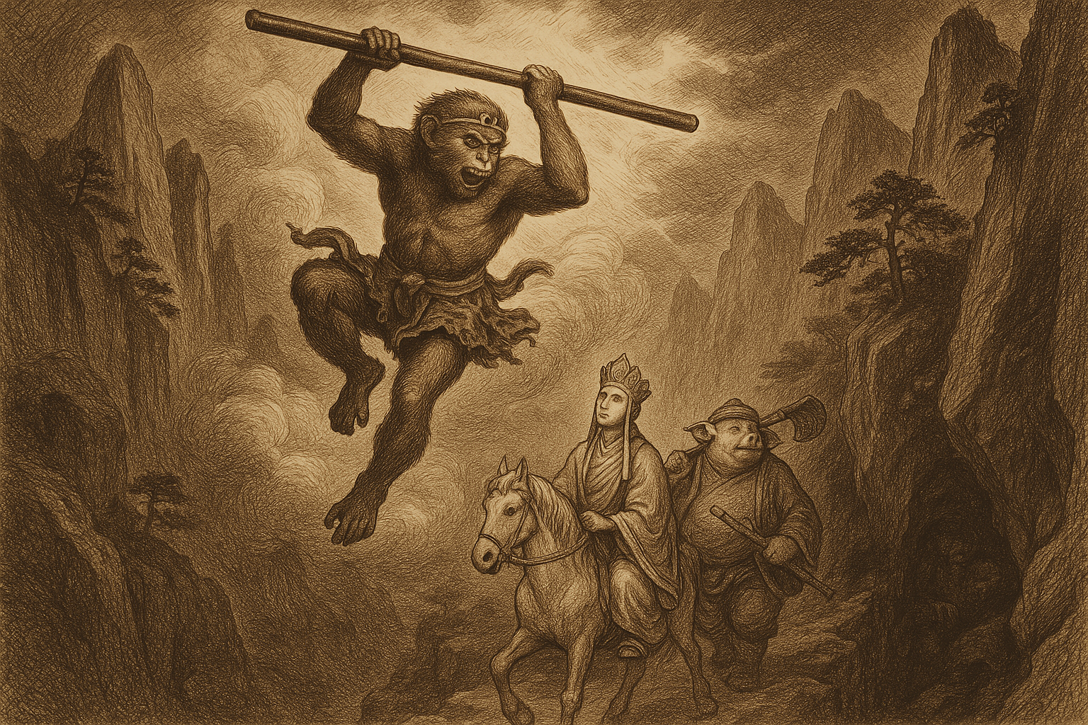 A Monk and a Monkey Fight 81 Demons to Get a Book — Journey to the West