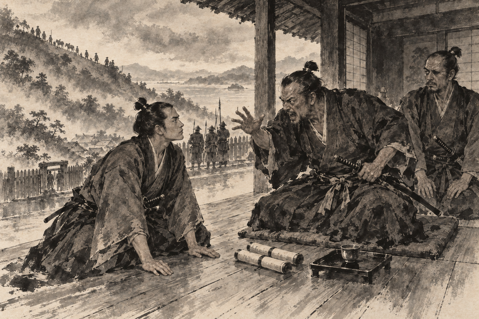 Omi counsels Yabu on the veranda